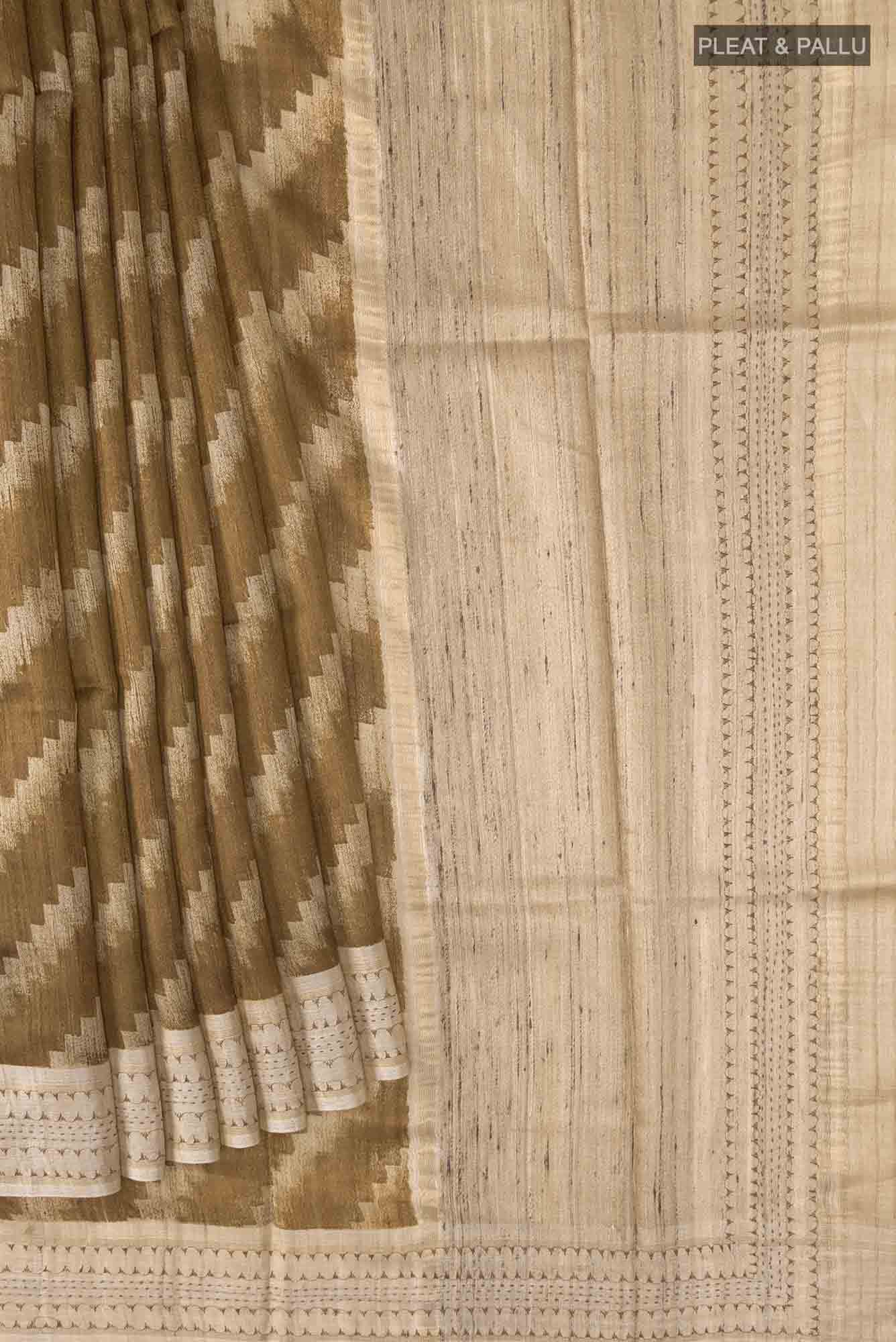 Green Bhagalpuri Tussar Silk Saree - Image 7