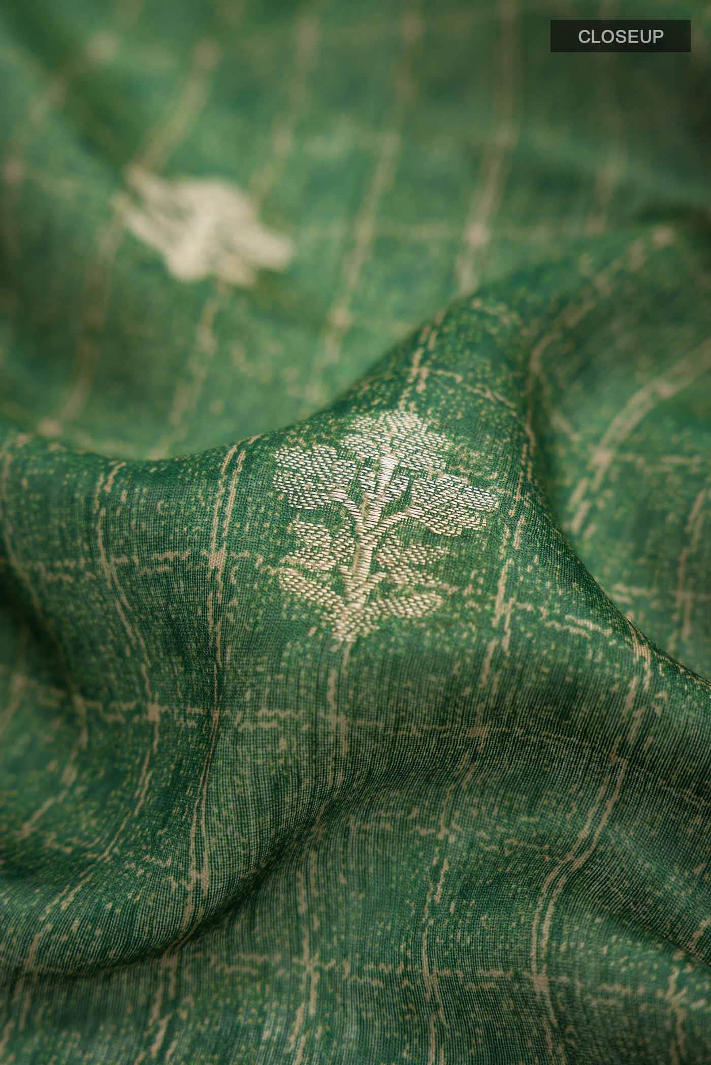Green Bhagalpuri Tussar Silk Saree - Image 2