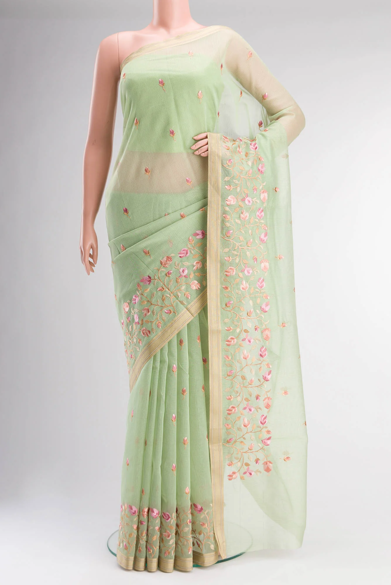 Green Blended Kota Cotton Saree