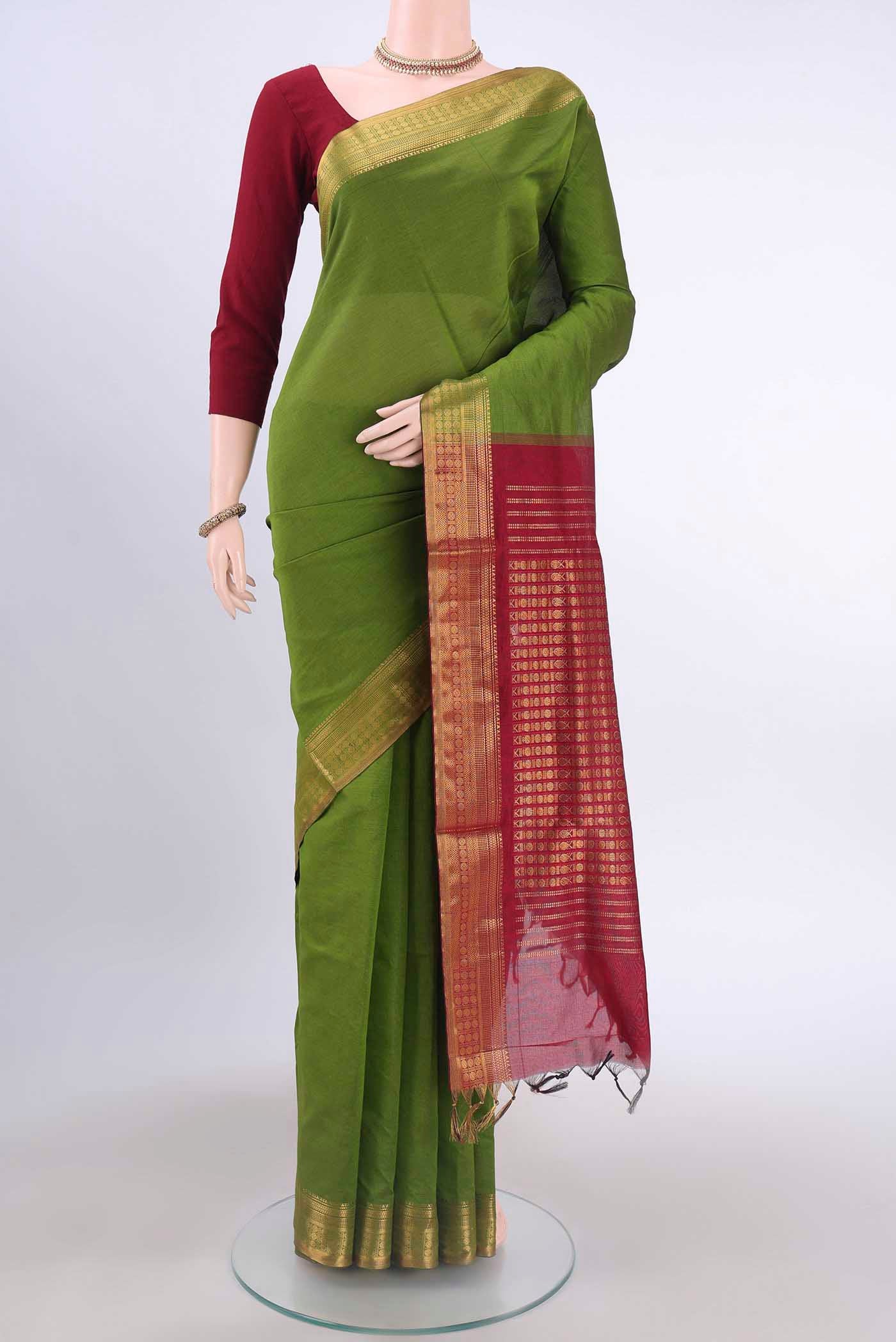 Green Blended Poly Cotton Saree