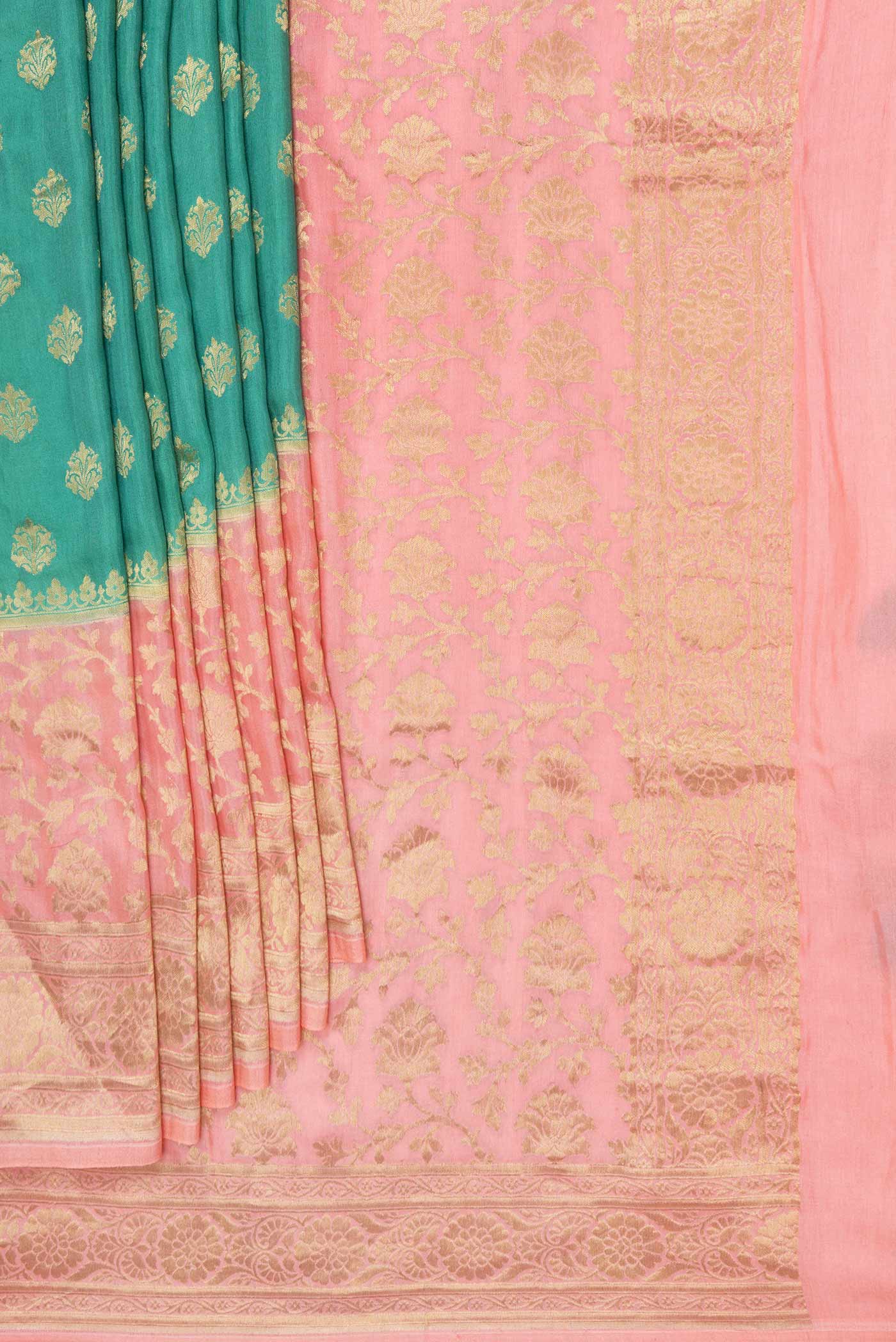 Green Dual Tone Banarasi Silk Saree - Image 4