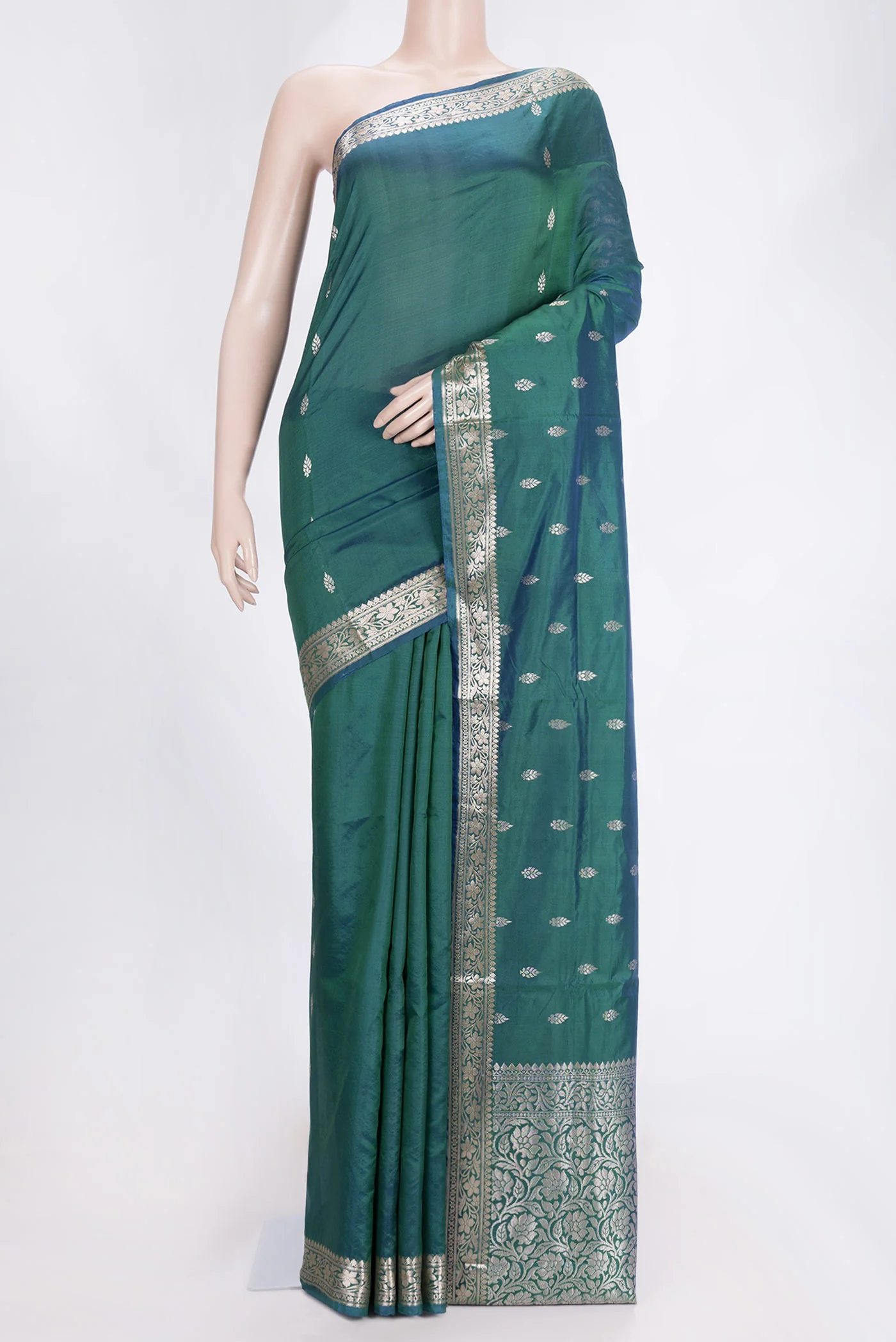 Blue with Green Color Banarasi Katan Silk Saree