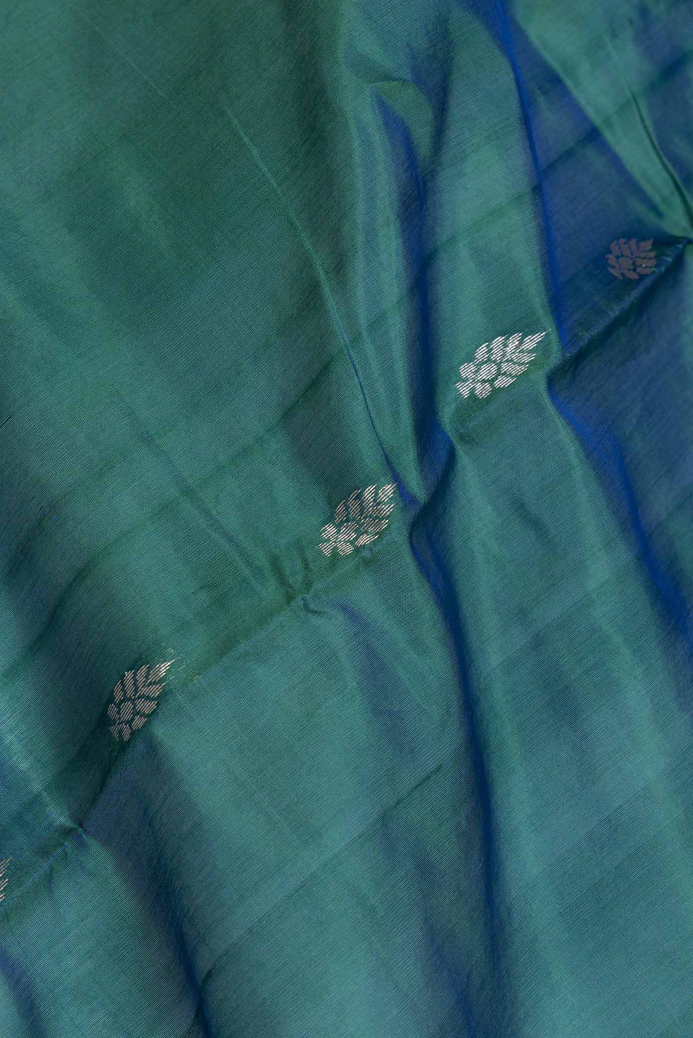 Blue with Green Color Banarasi Katan Silk Saree - Image 2