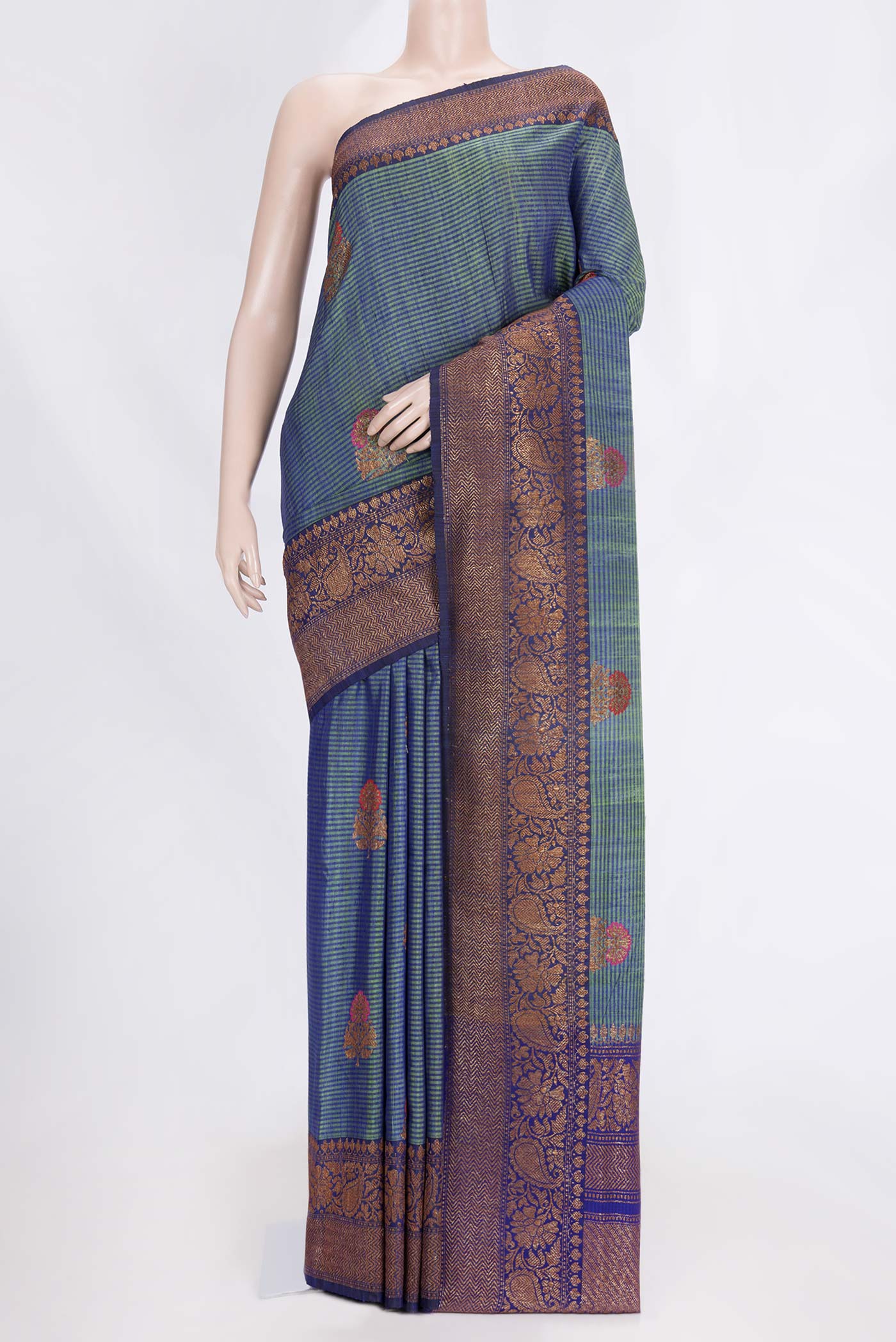 Blue with Green Color Banarasi Tussar Silk Saree
