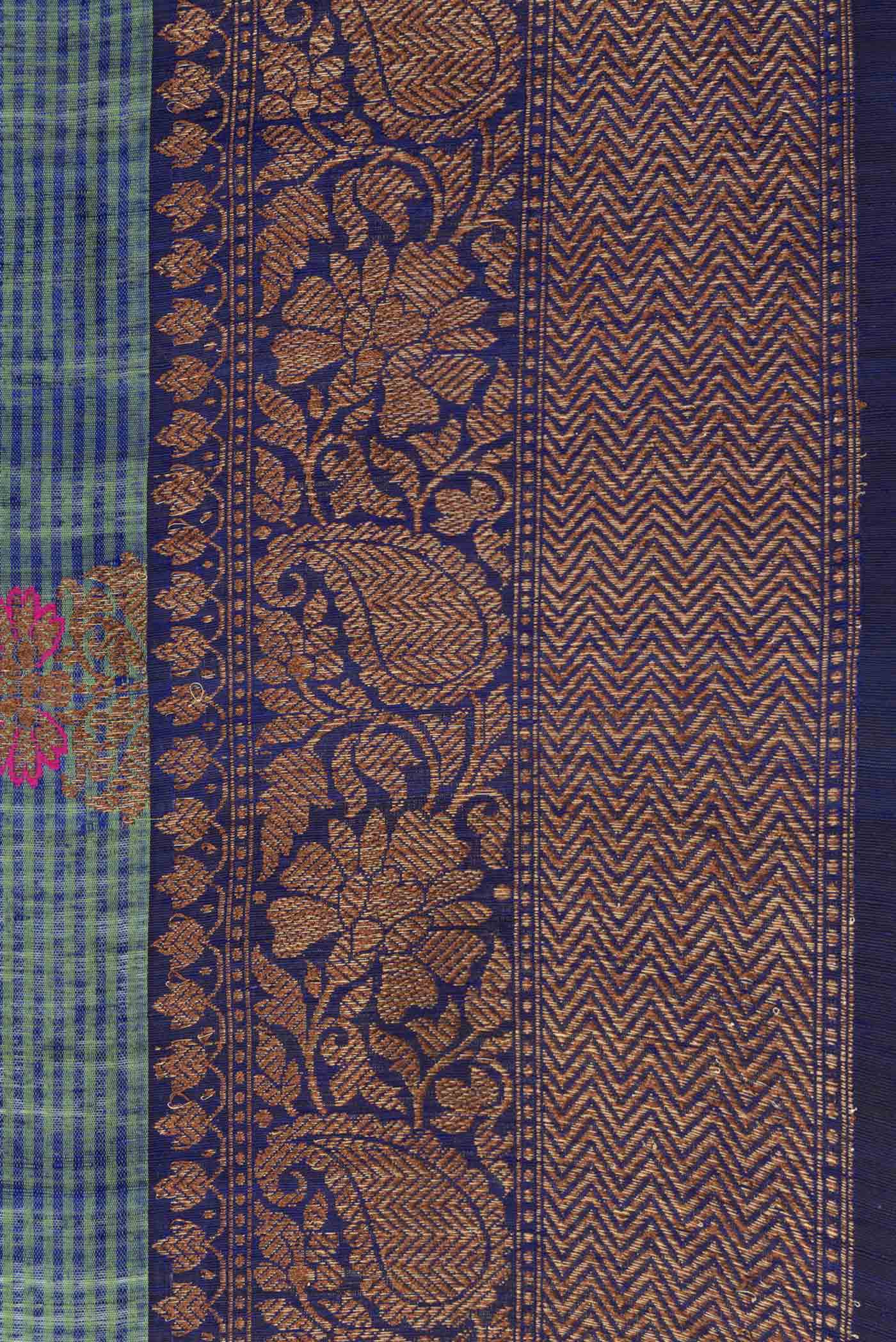 Blue with Green Color Banarasi Tussar Silk Saree - Image 3