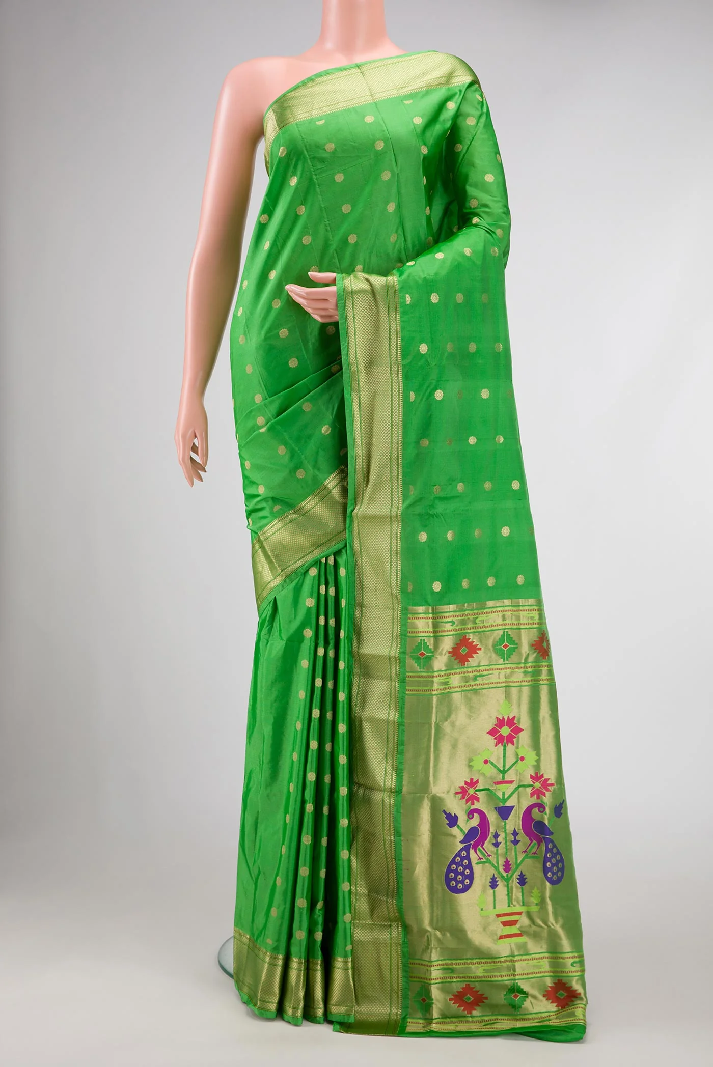 Parrot Green Blended Paithani Silk Saree