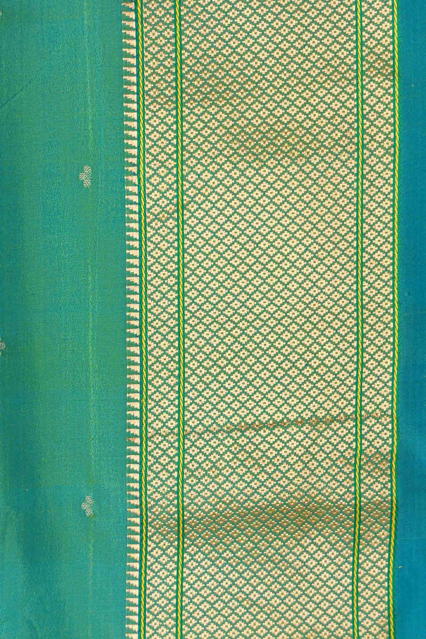 Green Dual Tone Blended Paithani Silk Saree - Image 3