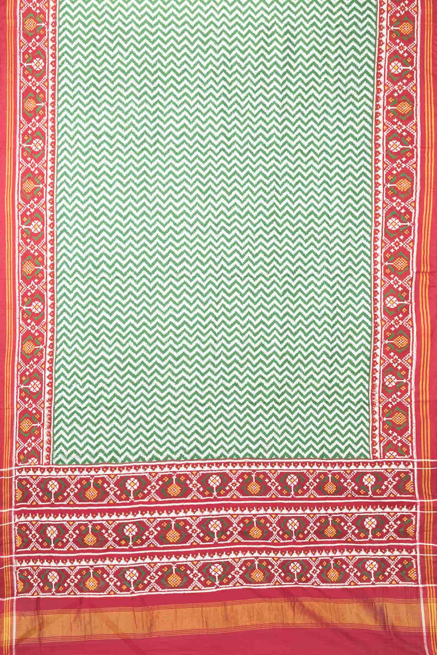 Pure Silk Pure Zari Green Dual Tone Double Ikat Saree - Image 4