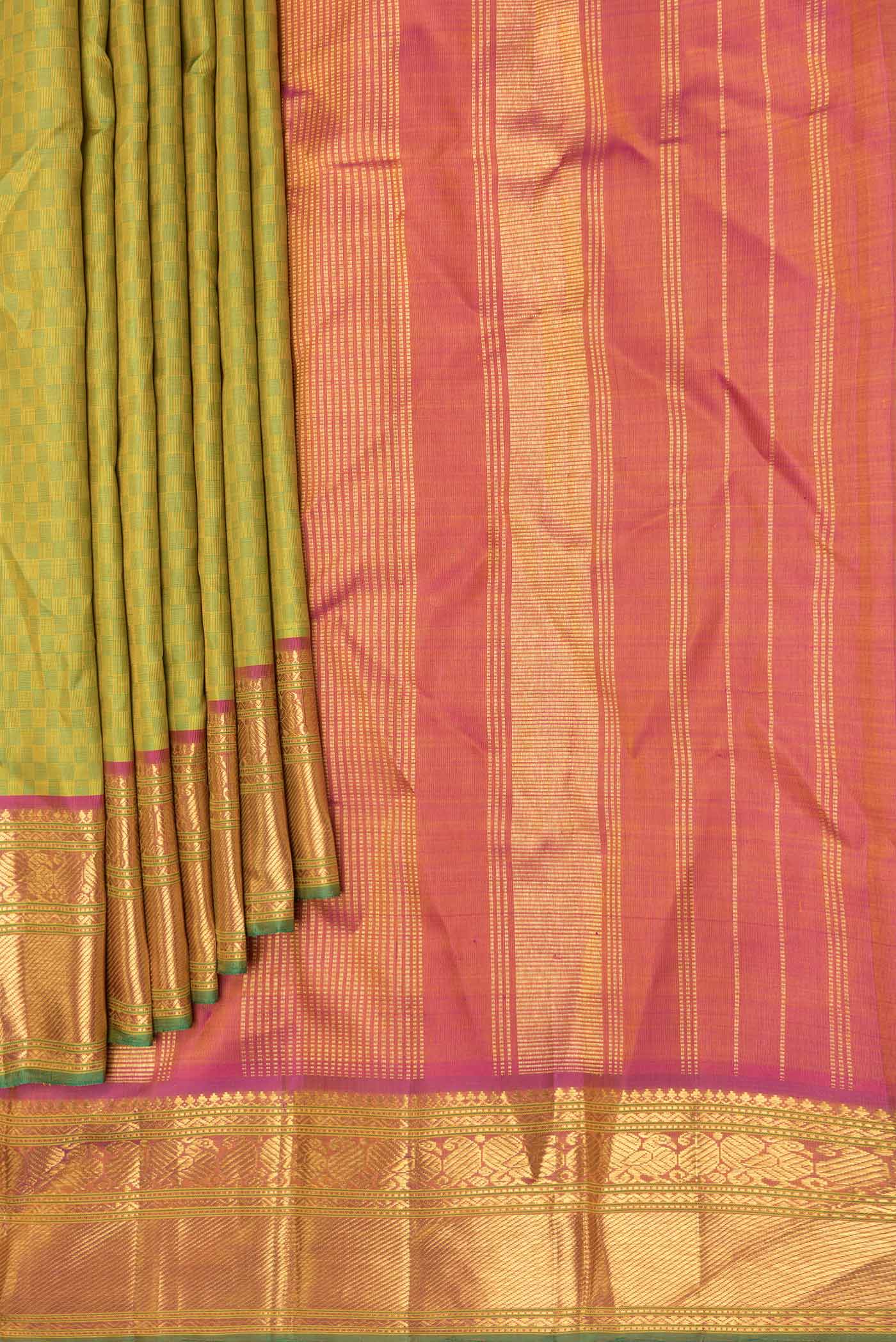 Green Dual Tone Kanchipuram Saree - Image 4