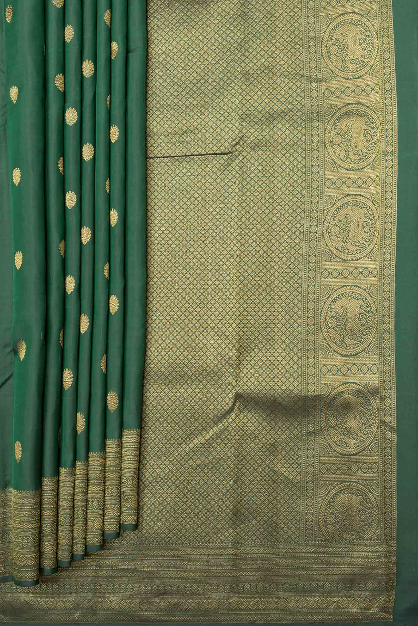 Bottle Green Kanchipuram Saree - Image 4