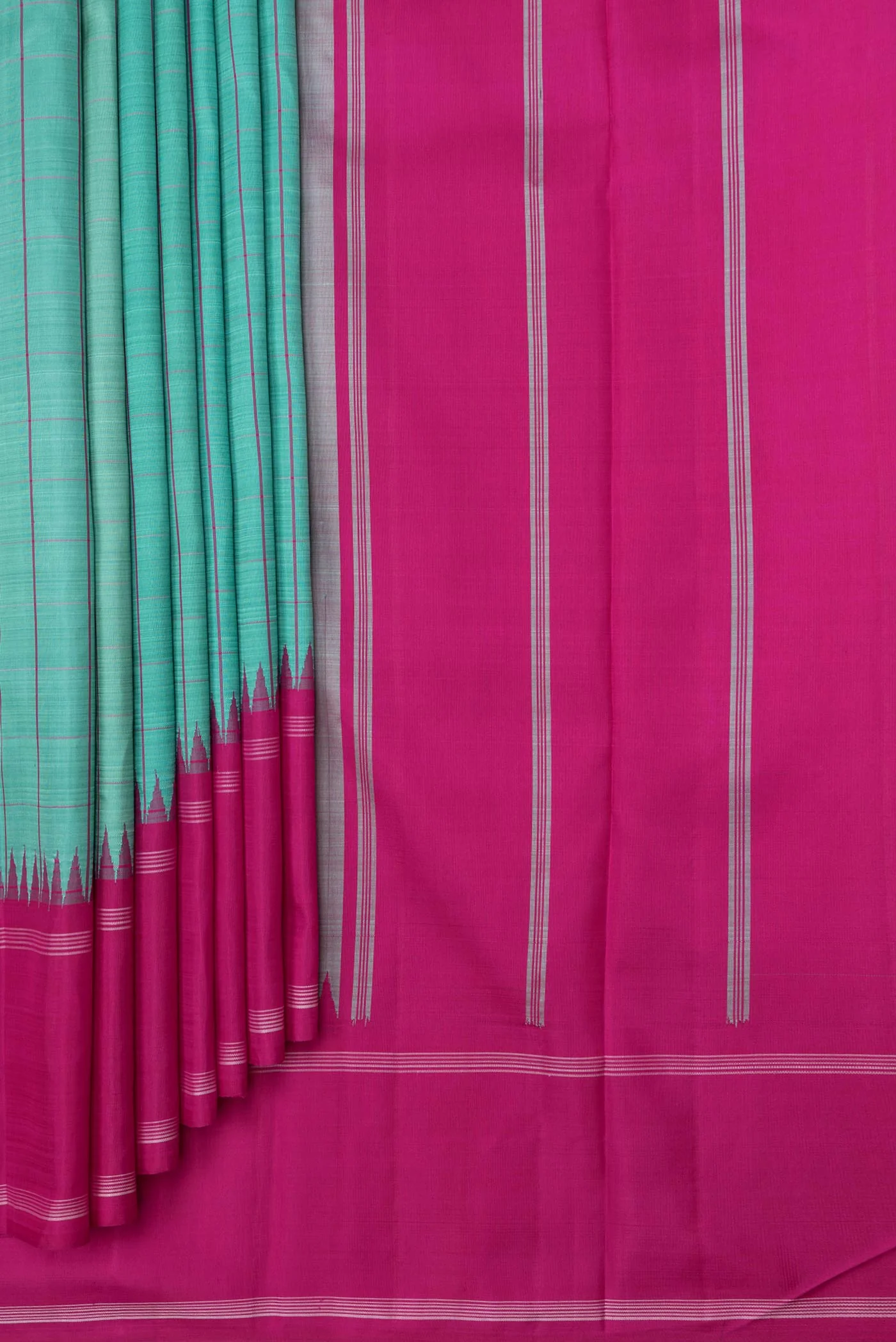Turquoise Kanchipuram Silk Saree - Image 4
