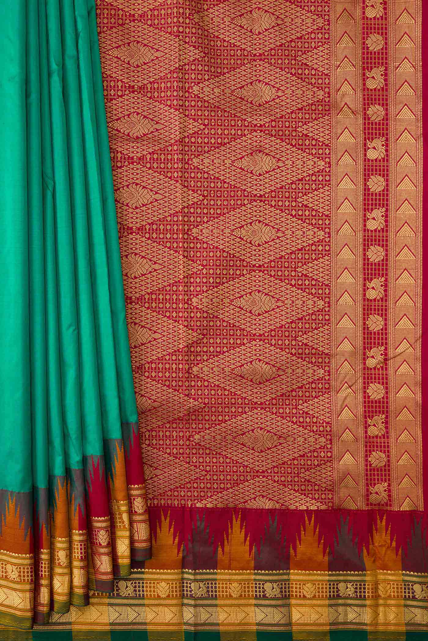 Green Bangalore Silk - kadyal Saree - Image 4