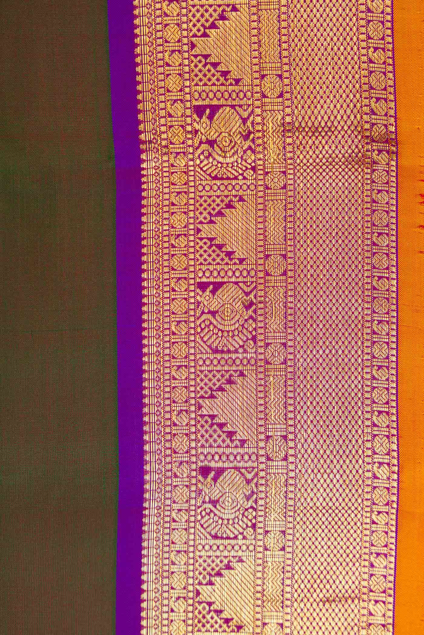 Green with Red Color Kanchipuram Silk Saree - Image 3