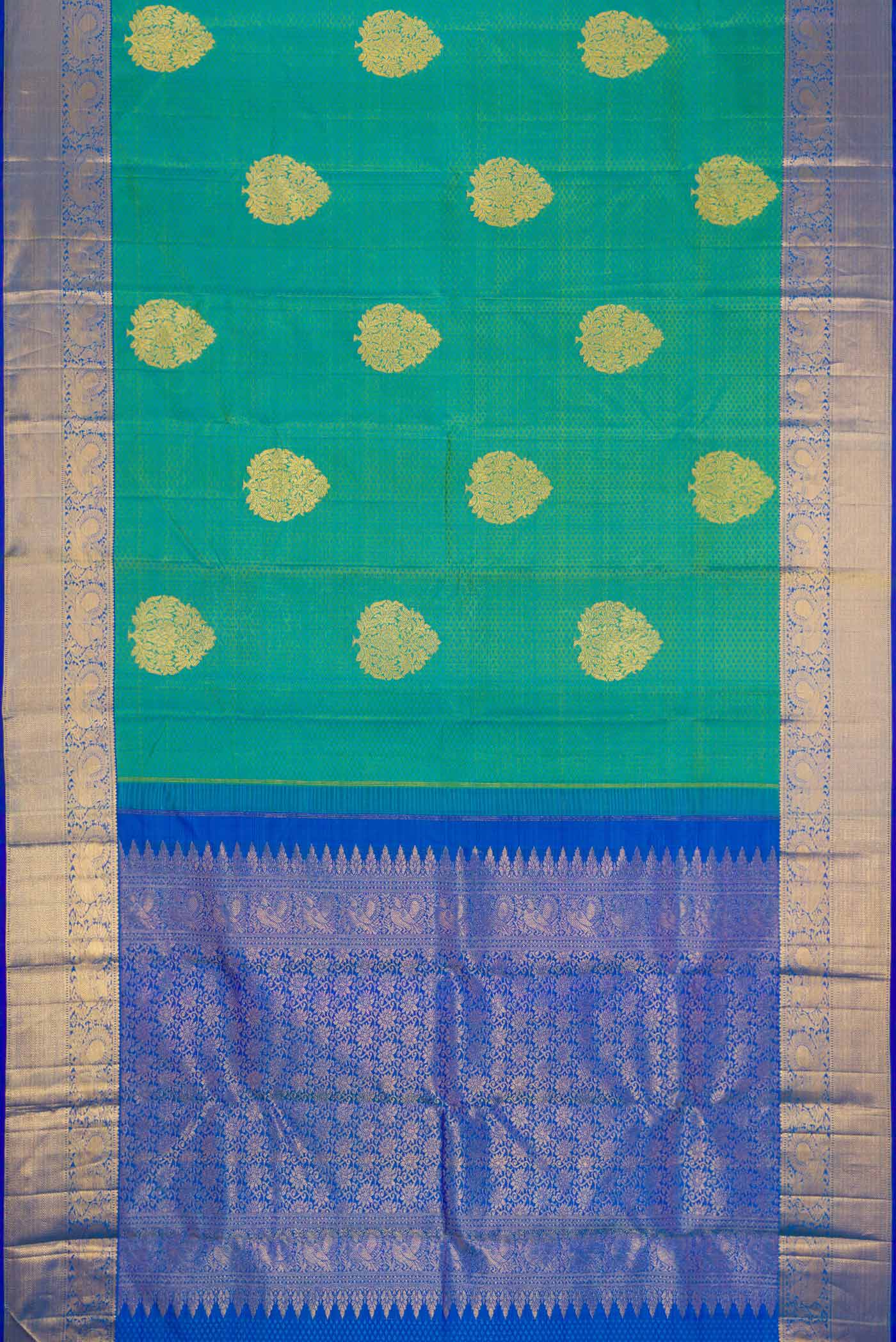 Blue with Green Color Kanchipuram Silk Saree - Image 7