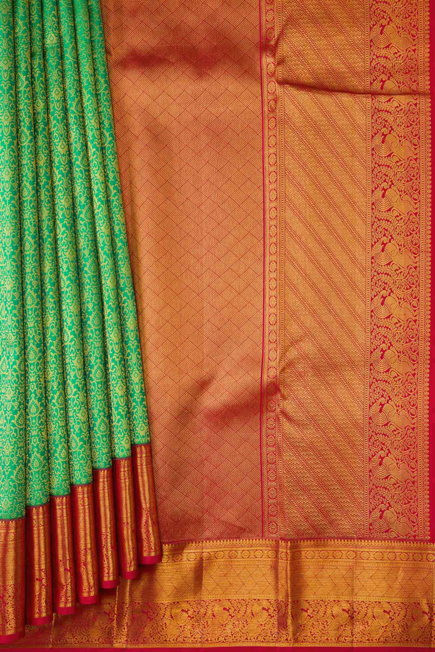 Green Kanchipuram Silk Saree - Image 4