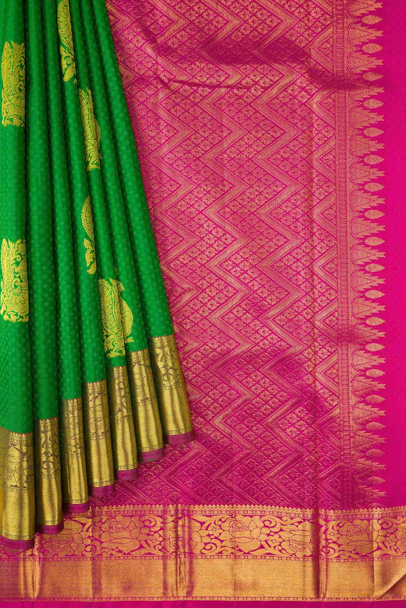 Green Dual Tone Kanchipuram Silk Saree - Image 2