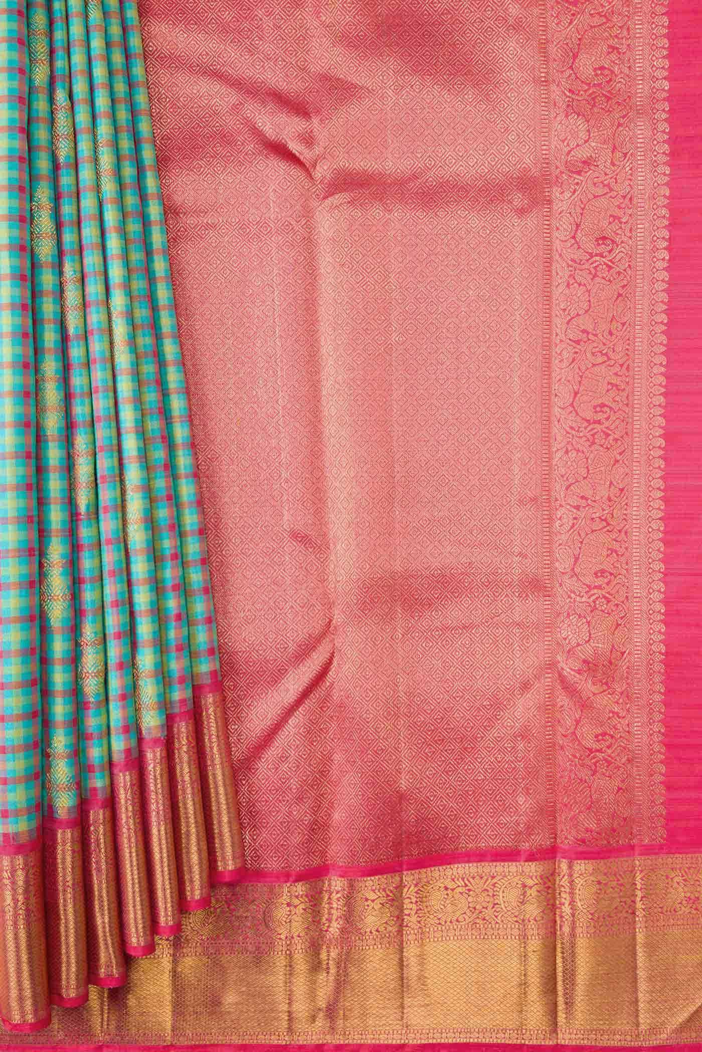 Green Dual Tone Kanchipuram Silk Saree - Image 2