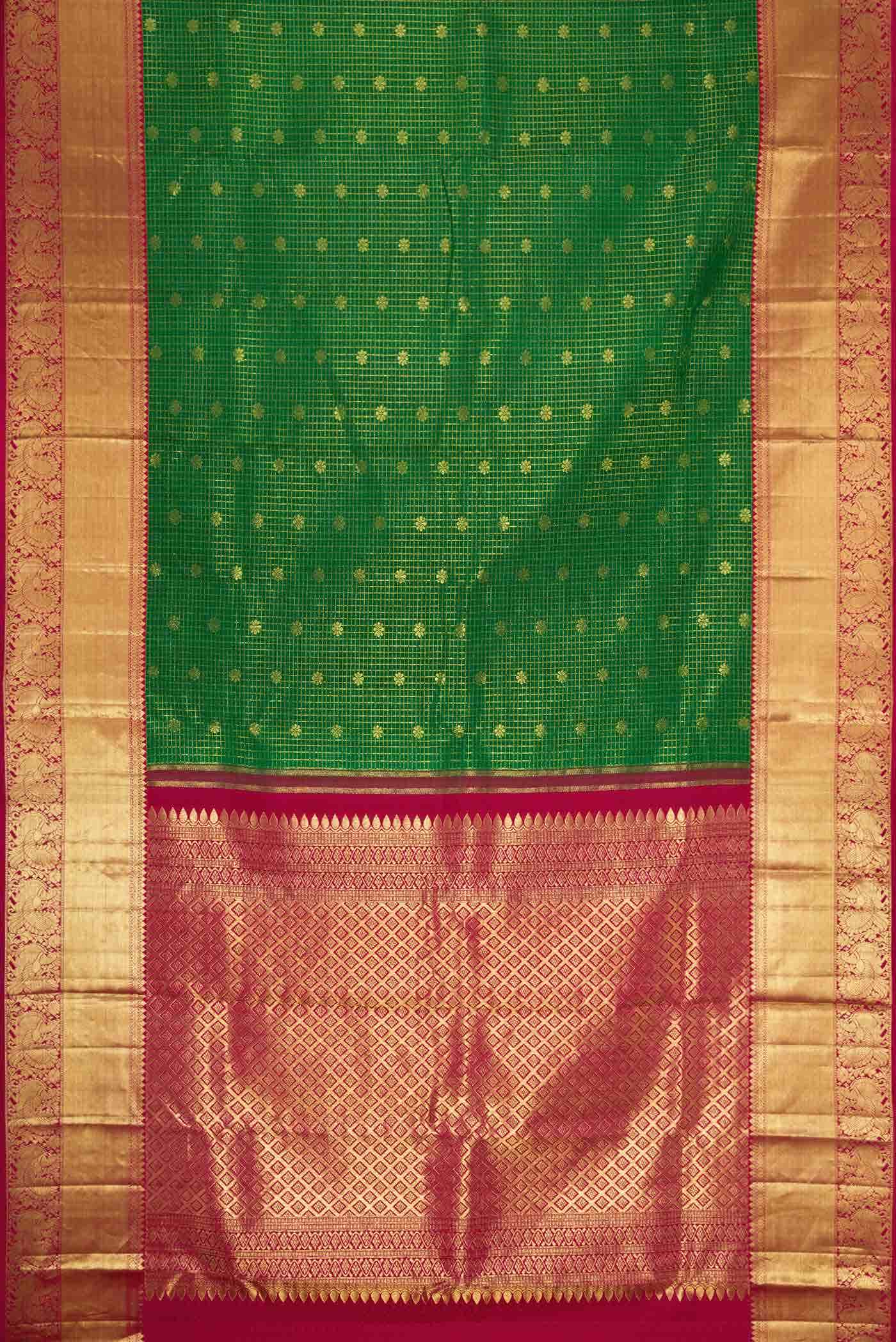Green Dual Tone Kanjivaram Silk Saree - Image 4