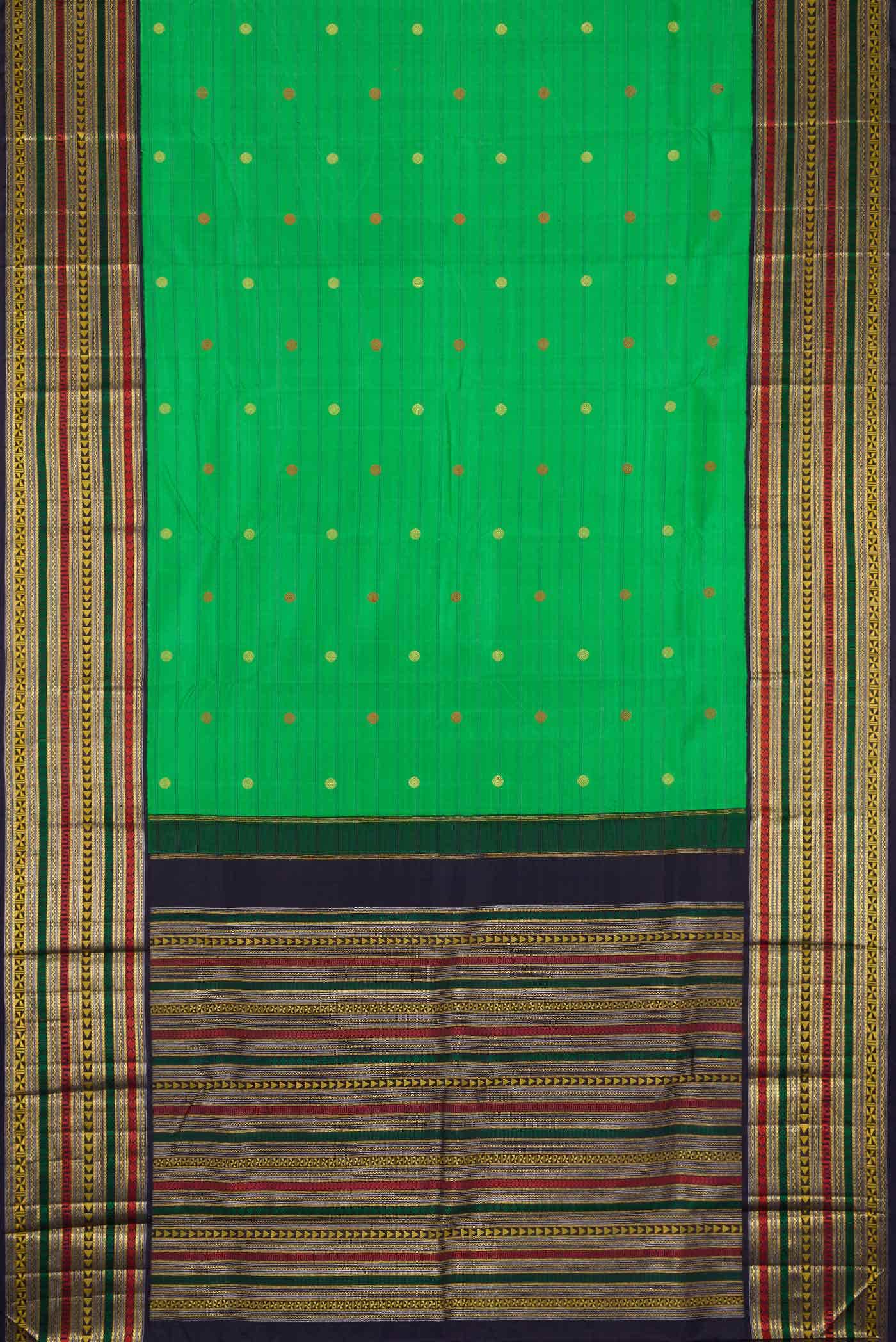 Pure Silk Pure Zari Green Dual Tone Kanchipuram Saree - Image 4