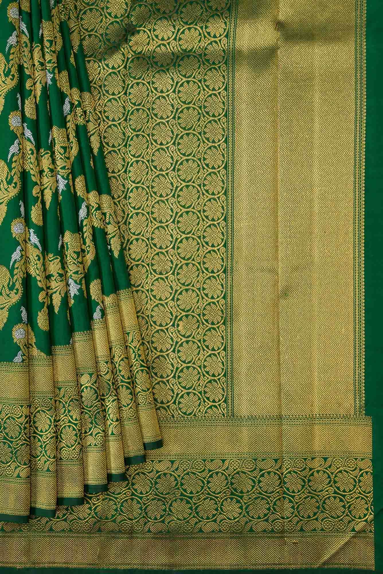 Pure Silk Pure Zari Green Dual Tone Kanjivaram Saree - Image 2