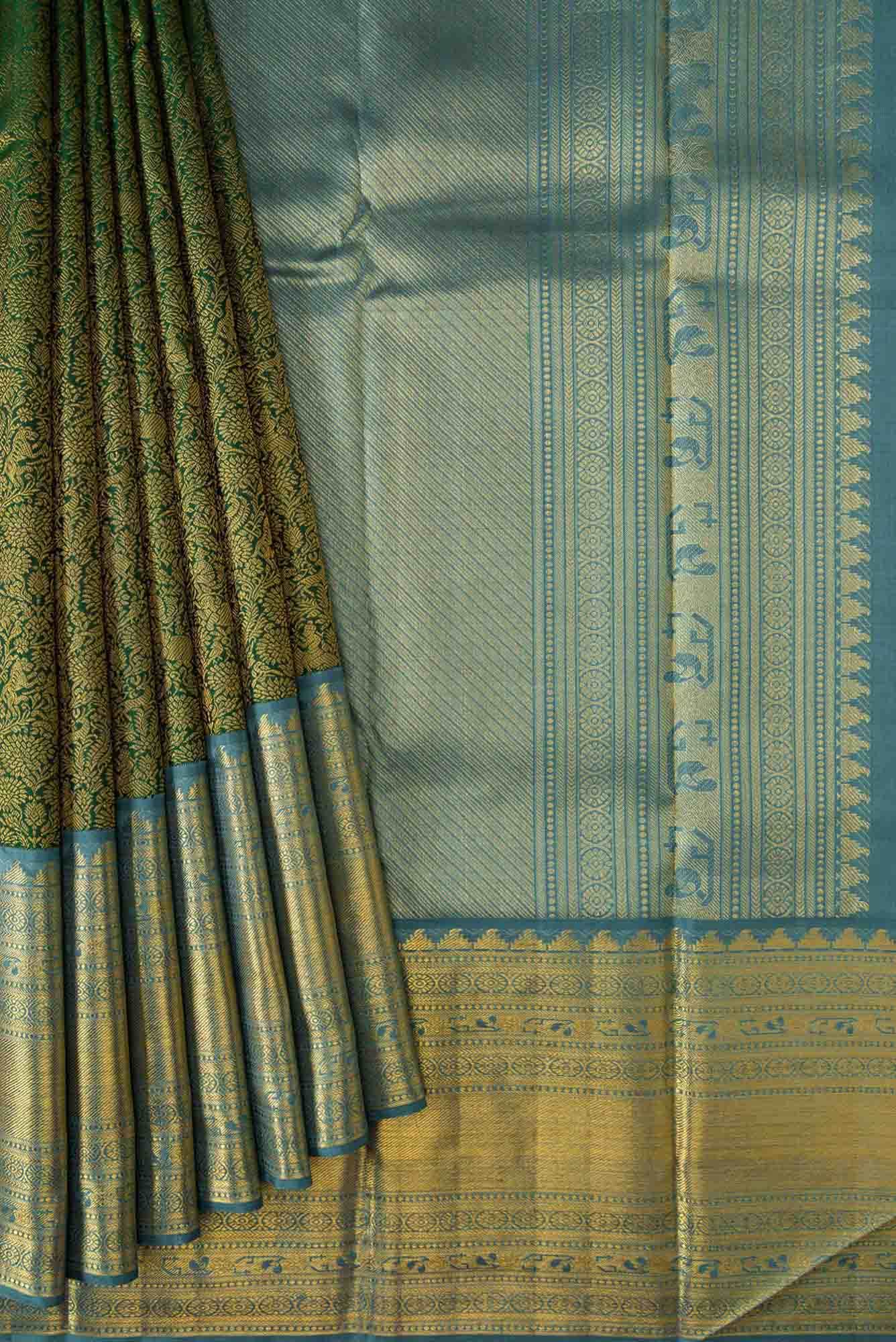 Green Dual Tone Kanchipuram Silk Saree - Image 2