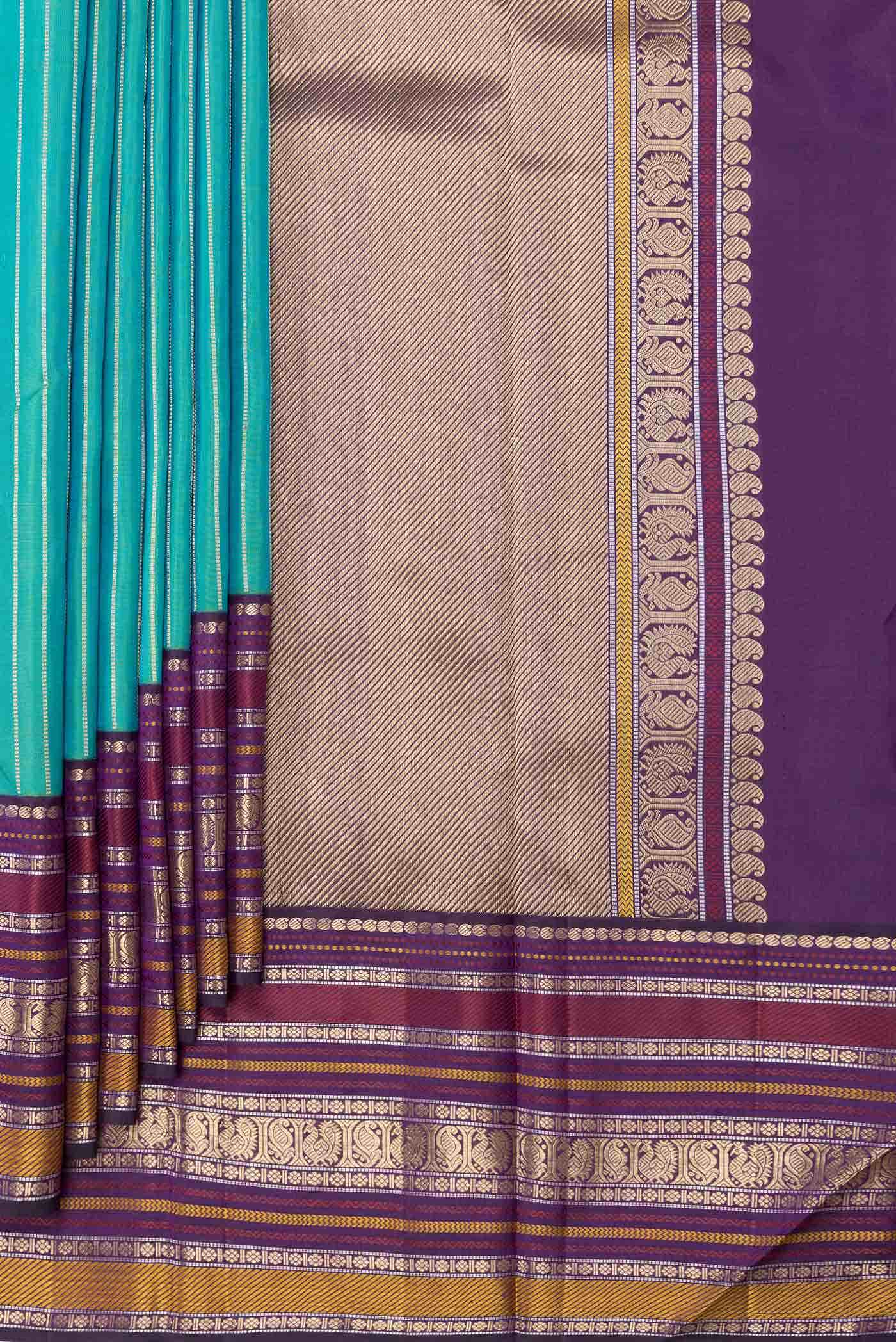 Pure Silk Pure Zari Green Dual Tone Kanchipuram Saree - Image 2