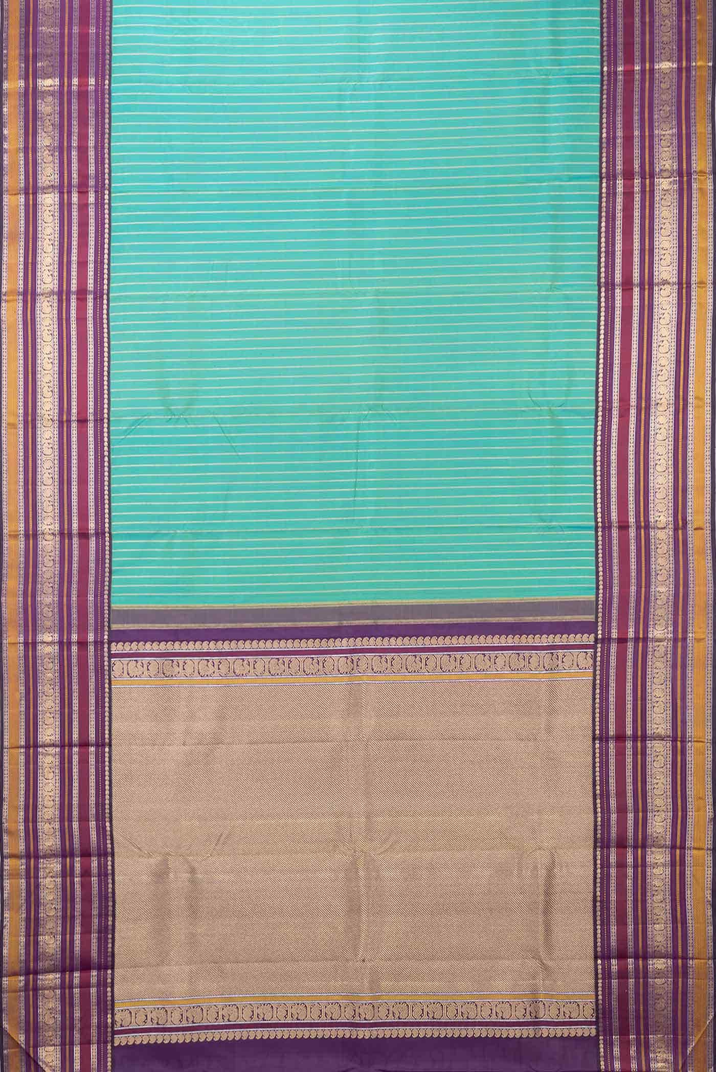 Pure Silk Pure Zari Green Dual Tone Kanchipuram Saree - Image 4