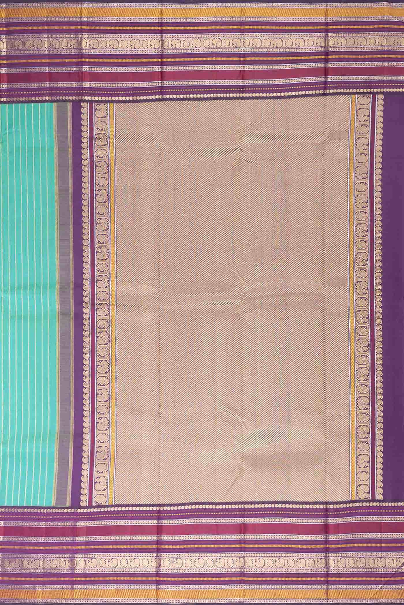 Pure Silk Pure Zari Green Dual Tone Kanchipuram Saree - Image 5
