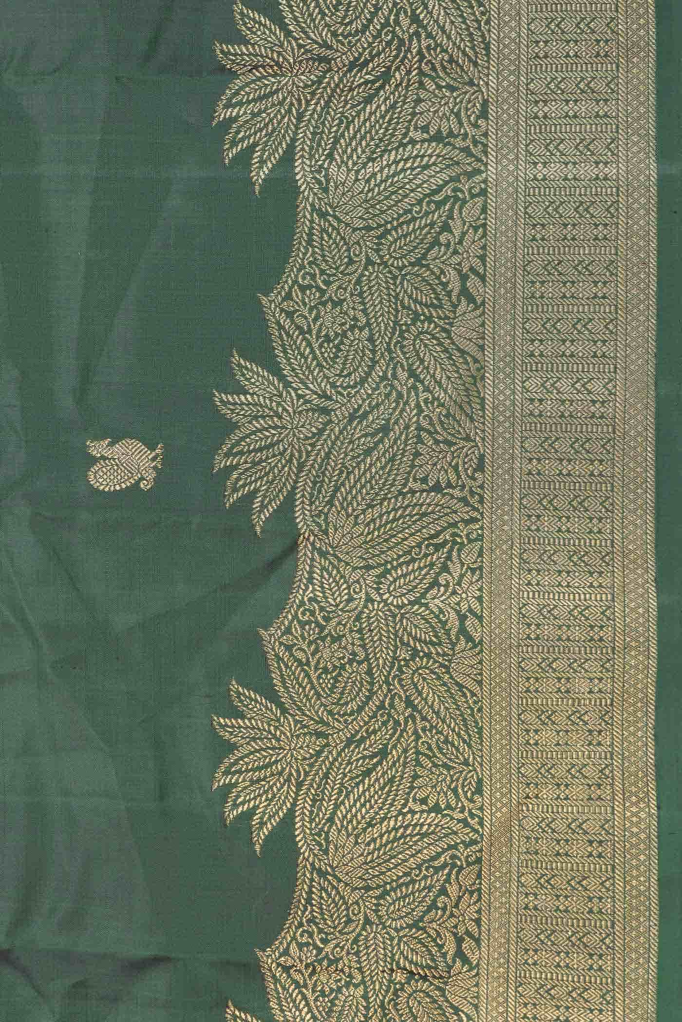Pure Silk Pure Zari Green Dual Tone Kanchipuram Saree - Image 6