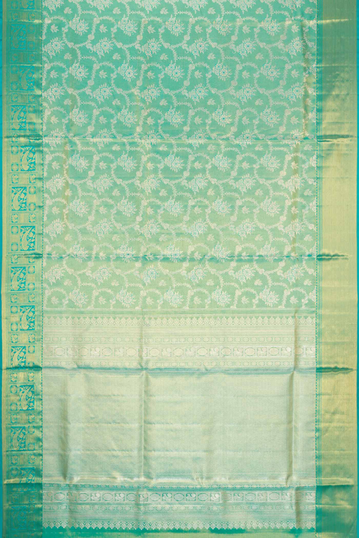 Green Dual Tone Kanjivaram Tissue Silk Saree - Image 6