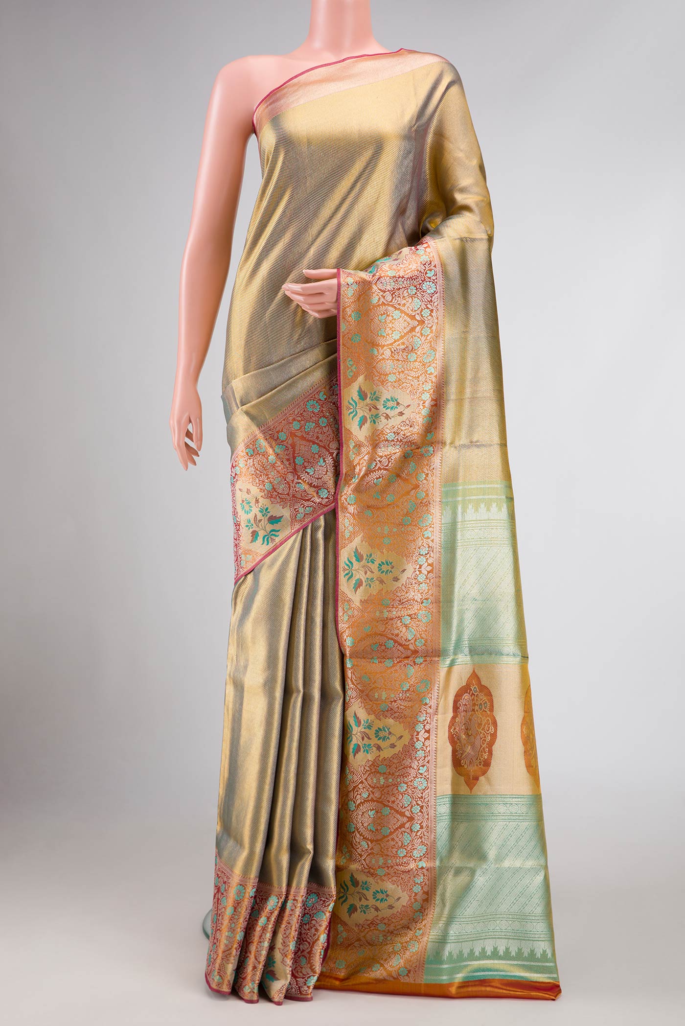 Green Dual Tone Kanchipuram Tissue Silk Saree