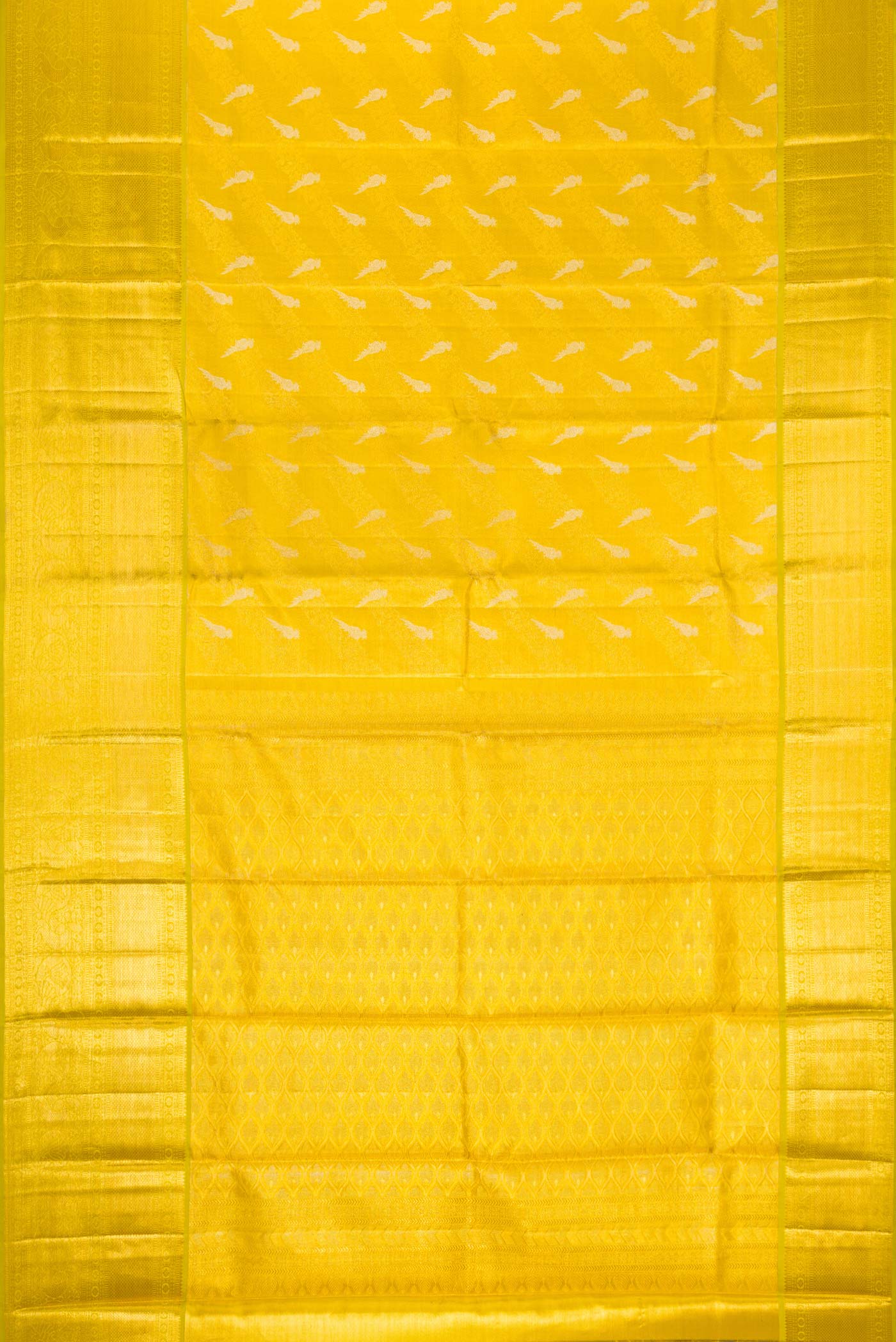 Yellow with Green Color Kanchipuram Tissue Silk Saree - Image 6