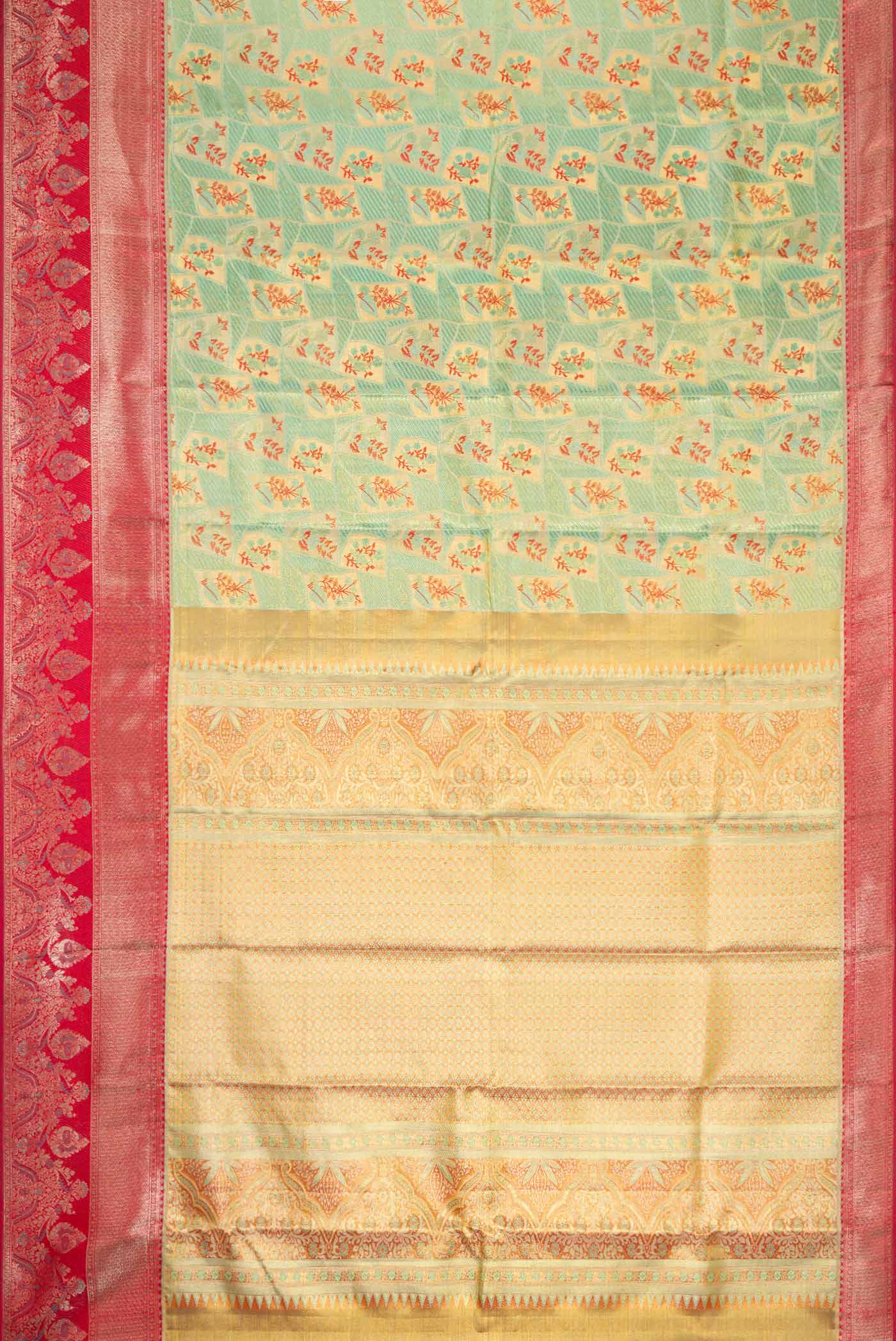 Sea Green with Gold Color Kanchipuram Tissue Silk Saree - Image 6