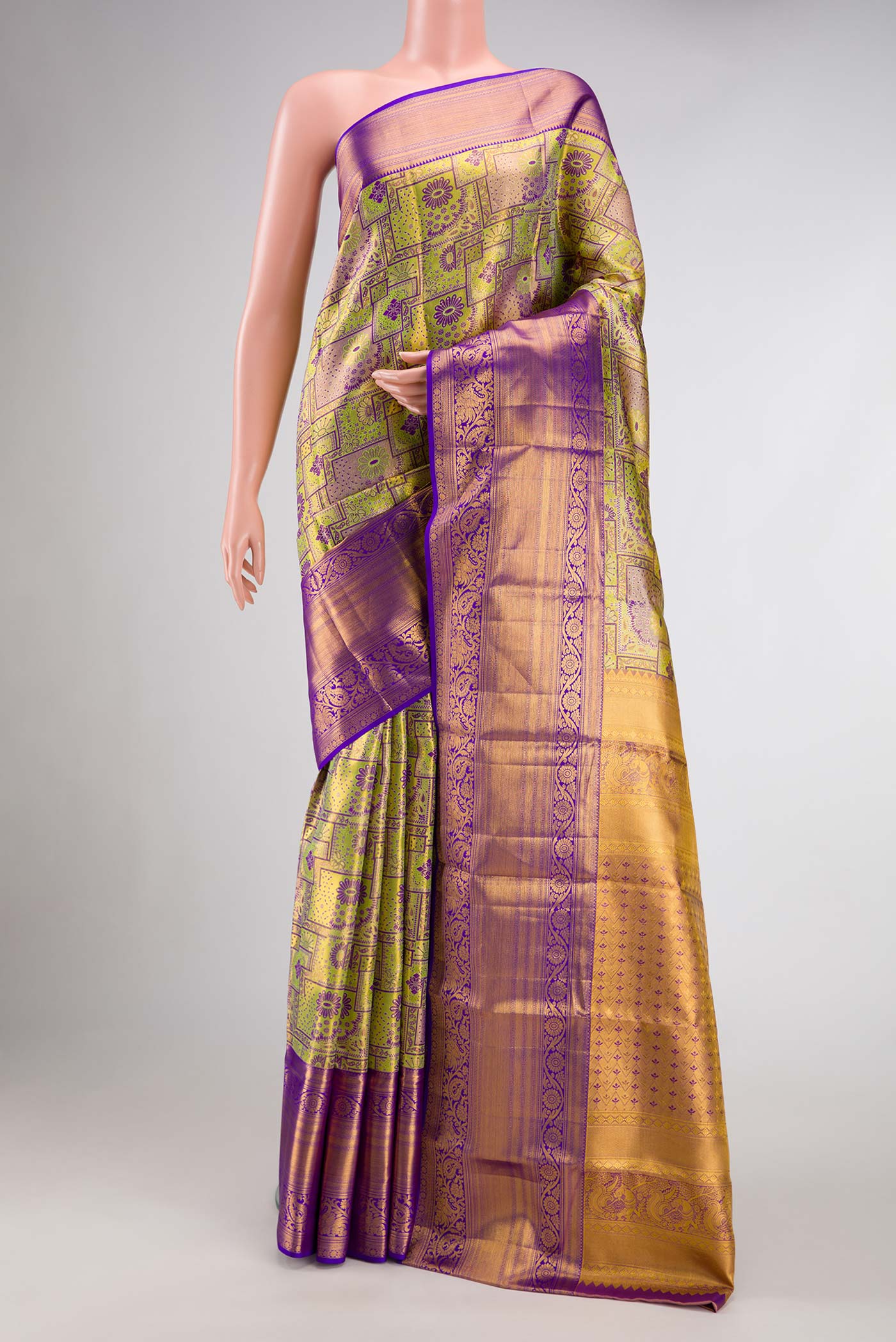 Green and Violet Color Kanchipuram Tissue Silk Saree