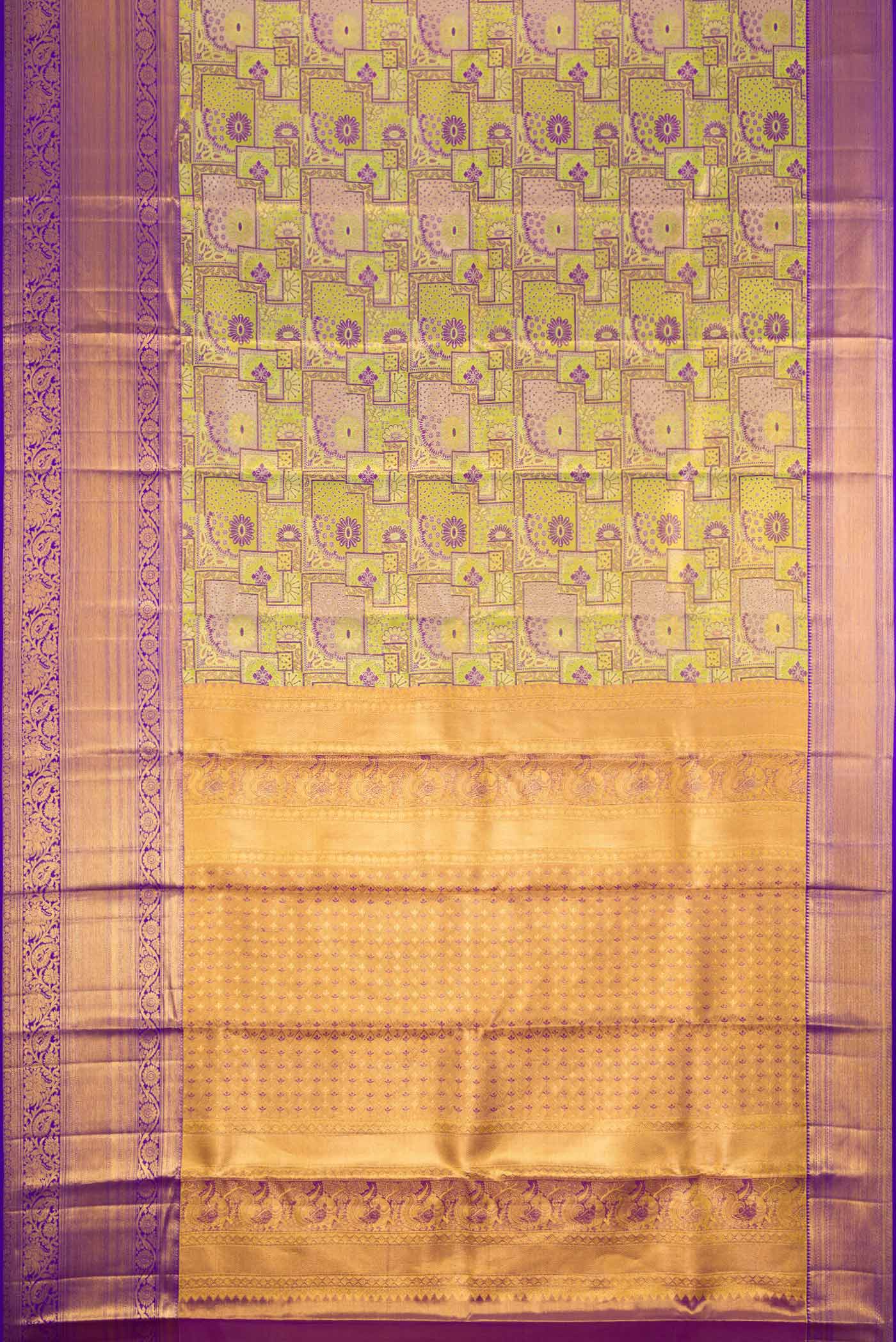 Green and Violet Color Kanchipuram Tissue Silk Saree - Image 6