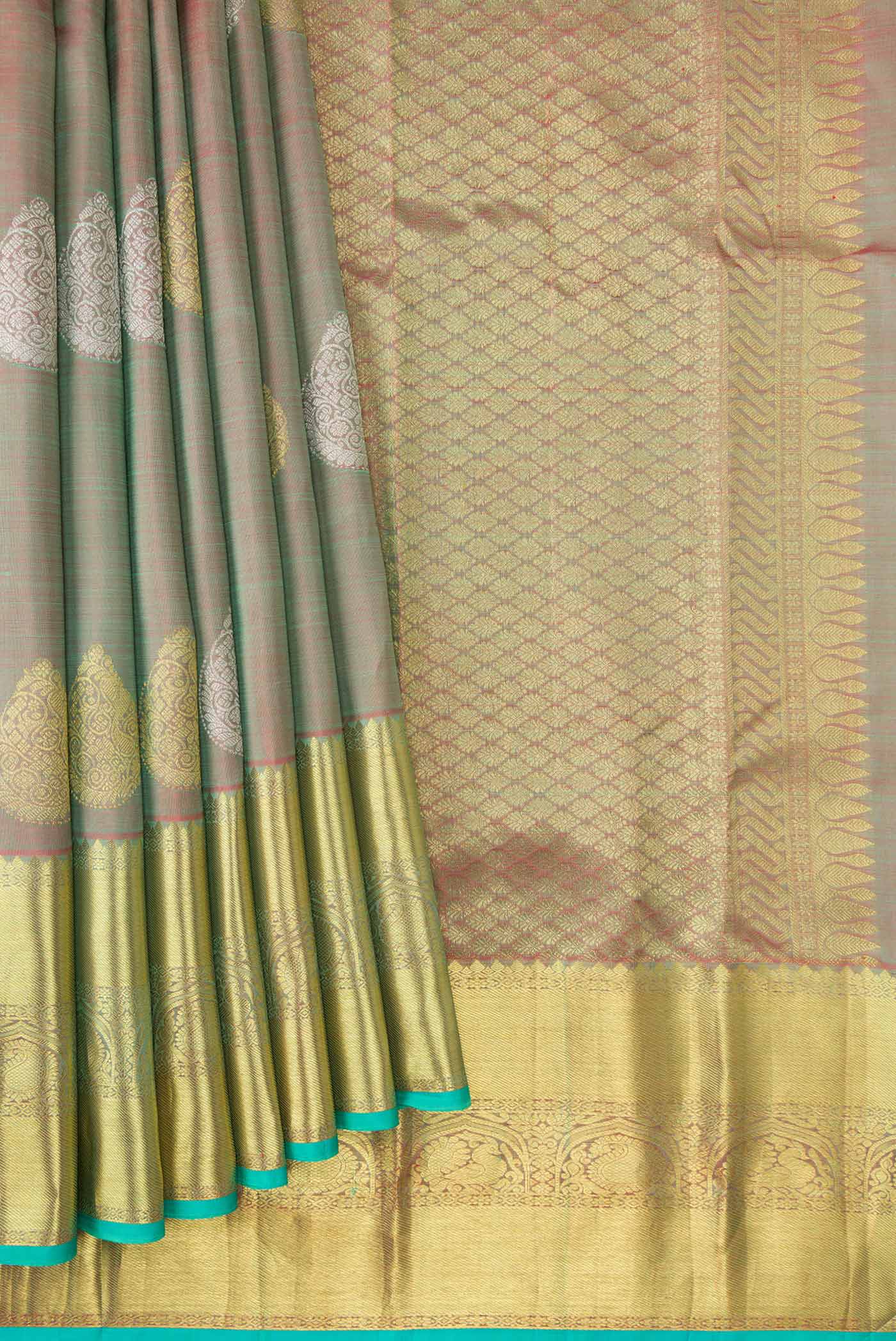Pink with Sea Green Color Kanjivaram Silk Saree - Image 4
