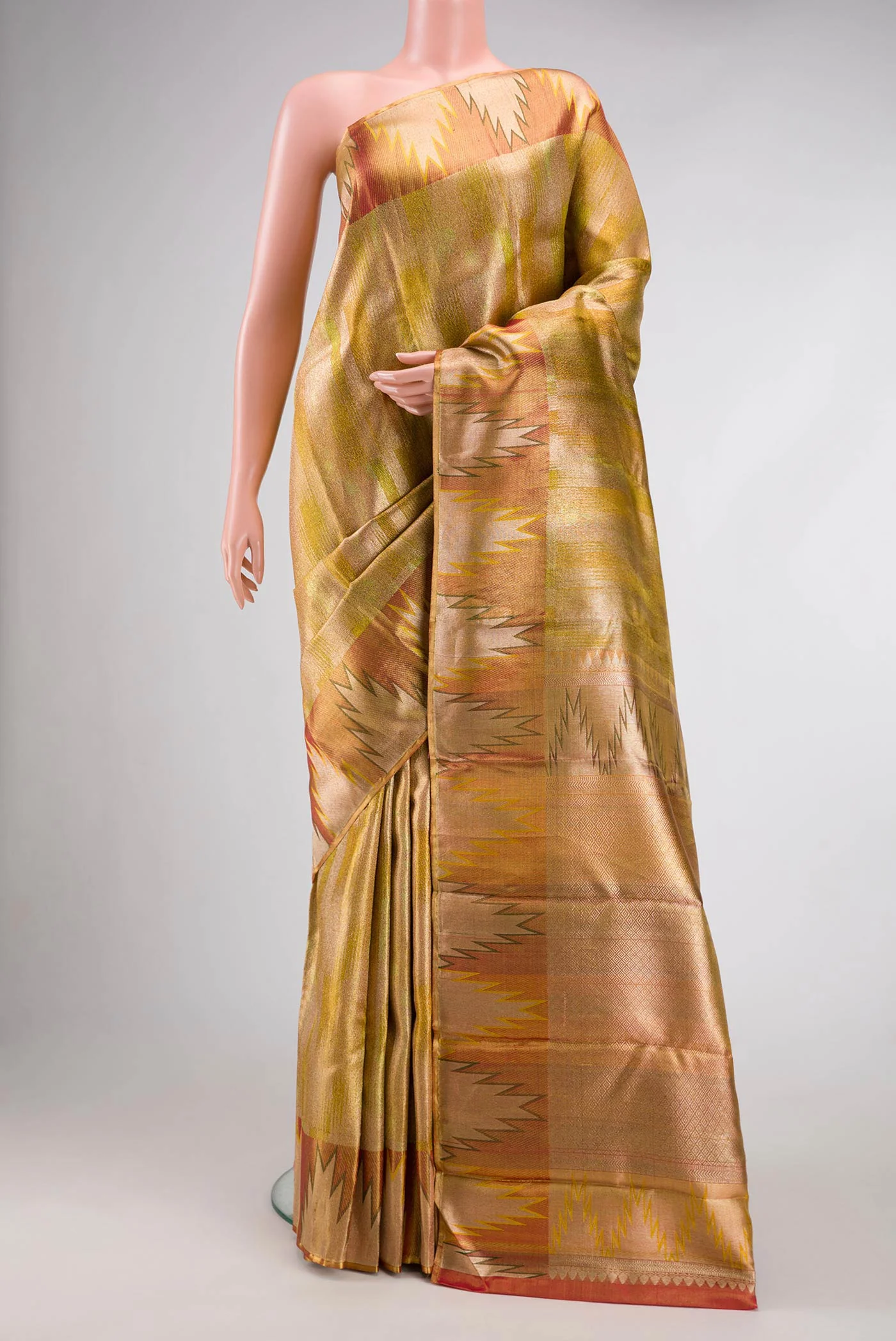 Mustard with Gold Color Kanjivaram Tissue Silk Saree