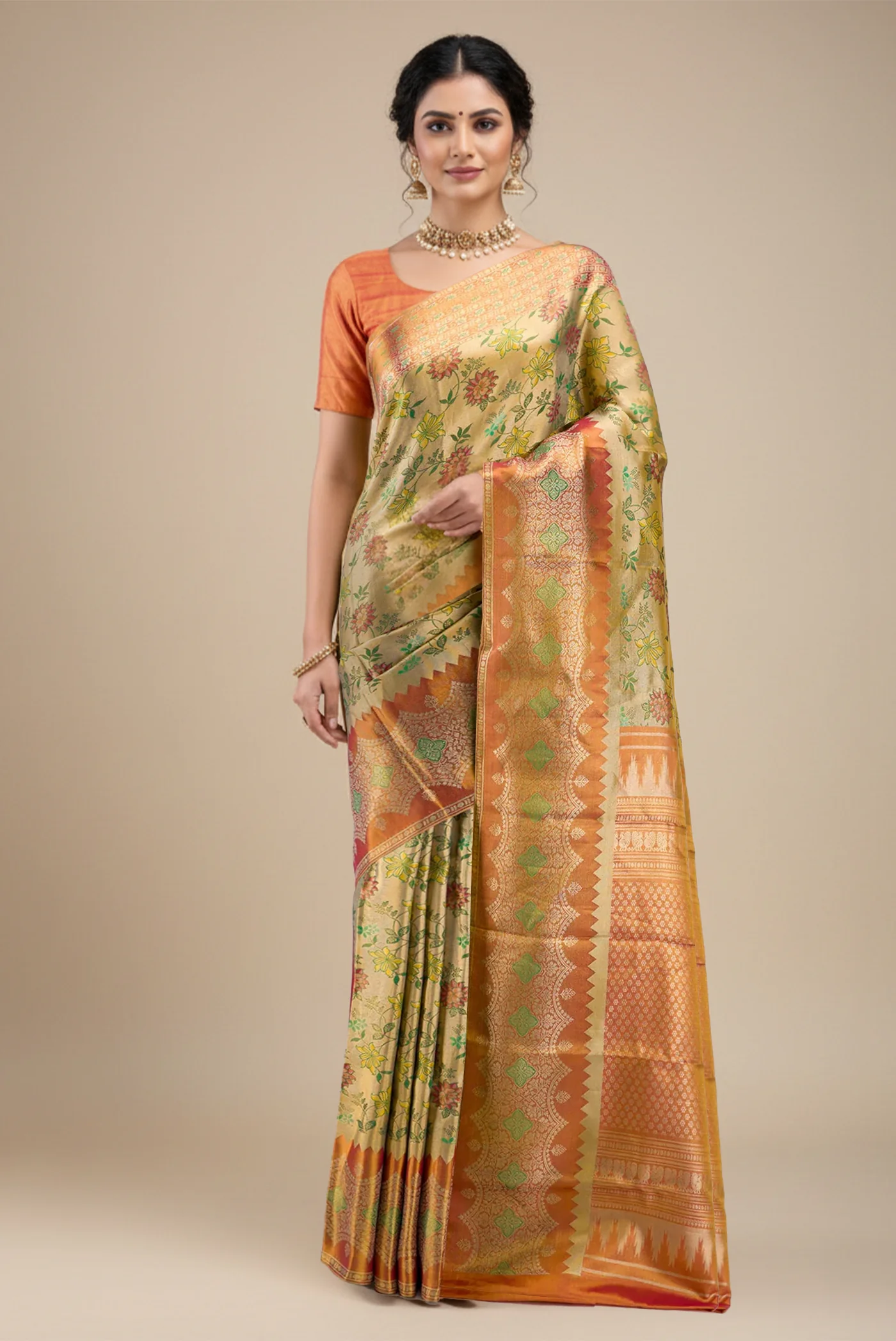 Green Dual Tone Kanjivaram Tissue Silk Saree