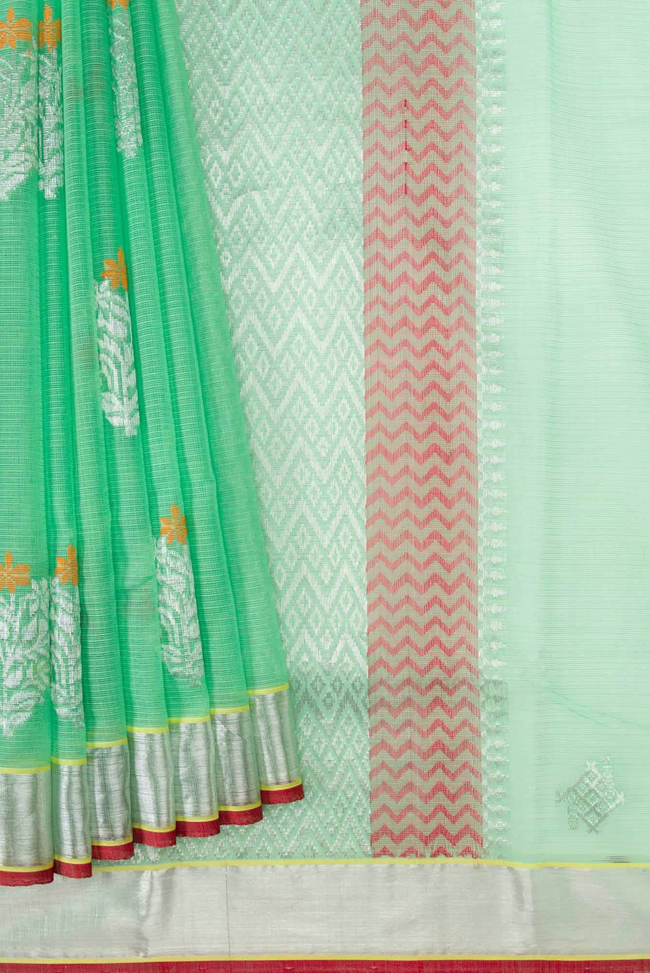 Pure Silk Pure Zari Green Dual Tone Kota Saree - Image 2
