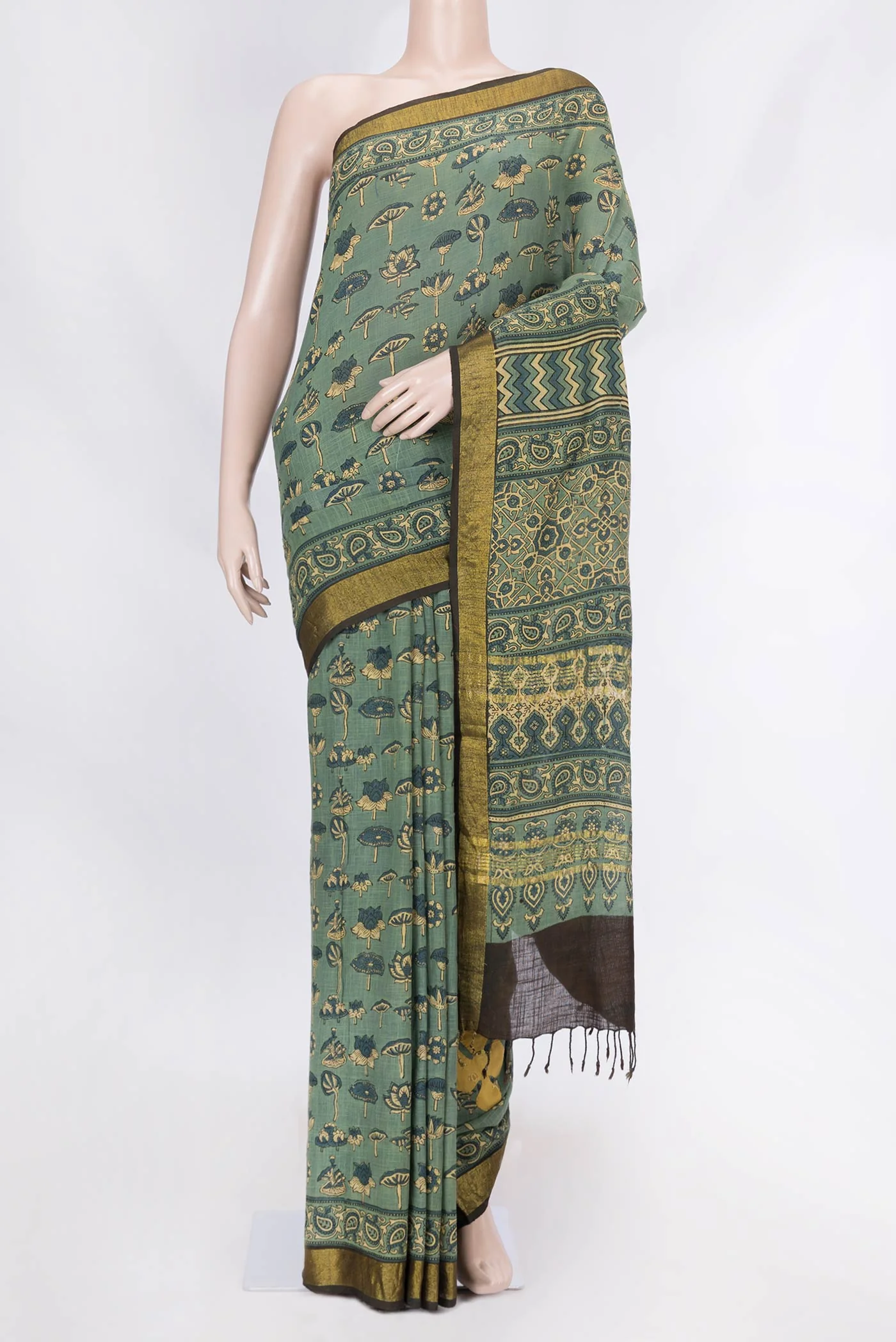 Green Dual Tone Linen Cotton Saree