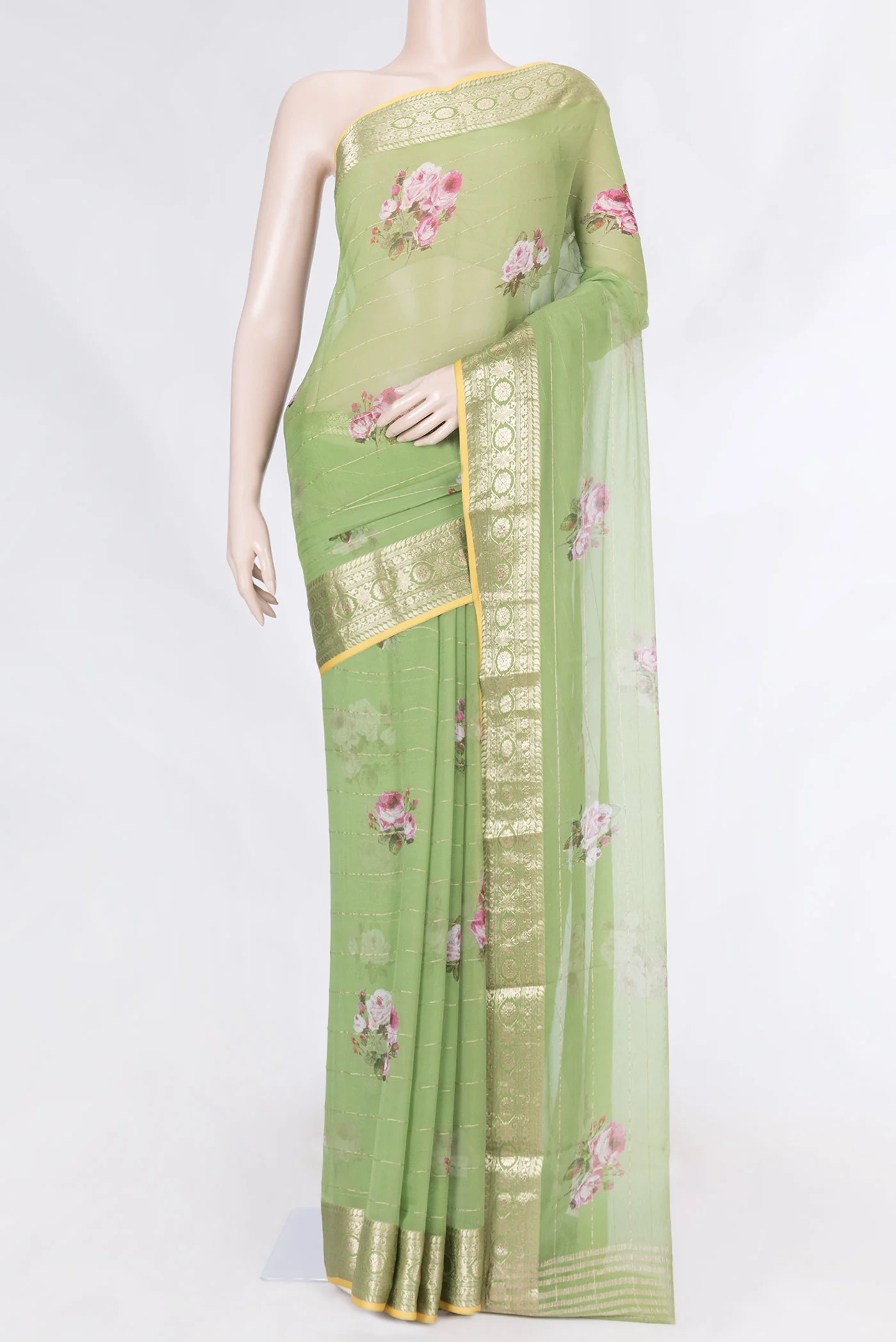 Green Dual Tone Mysore Chiffon Saree