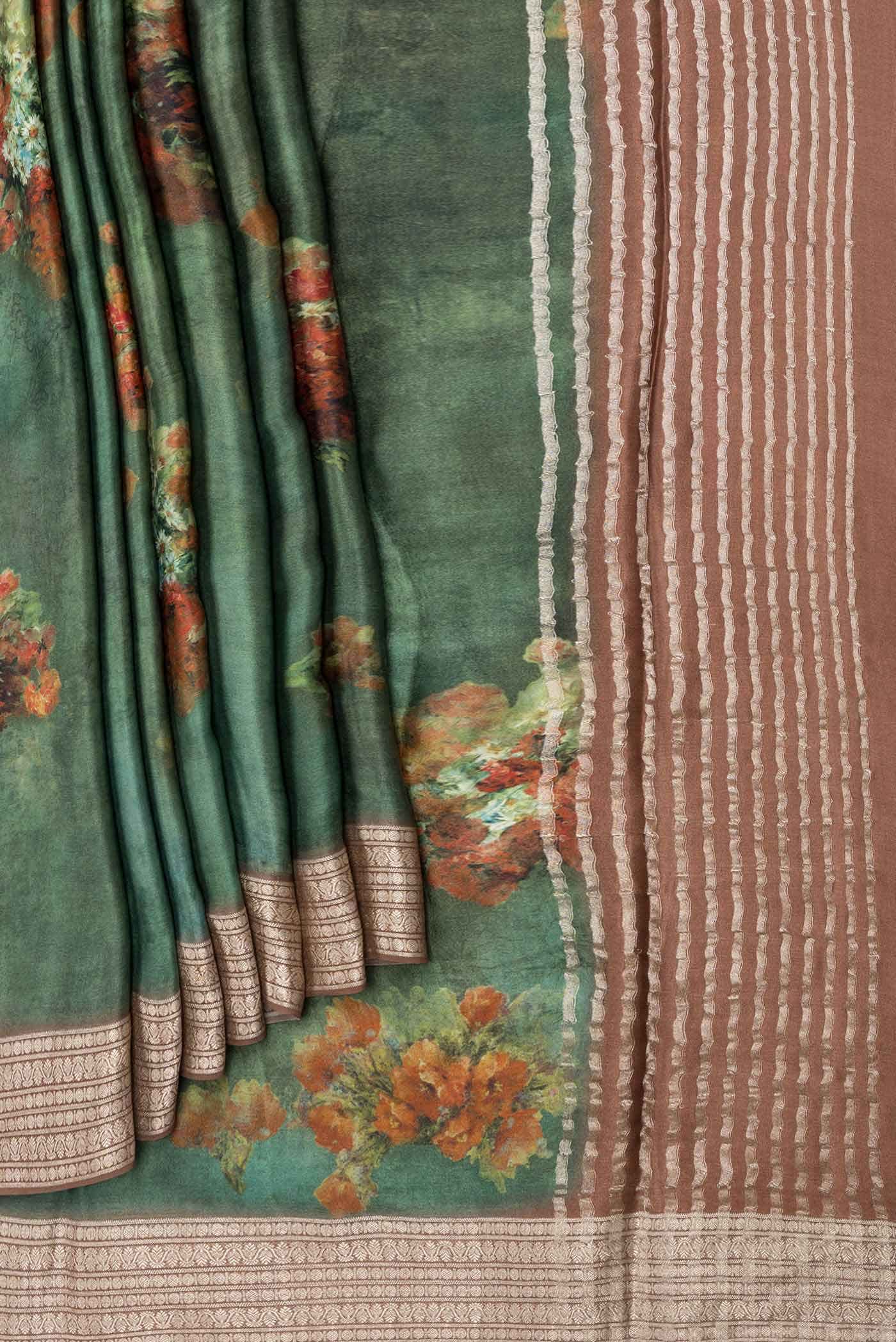 Green Dual Tone Mysore Crepe Saree - Image 2