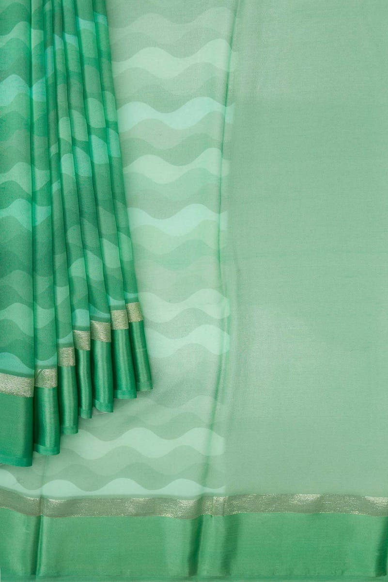 Green Dual Tone Mysore Georgette Saree - Image 2