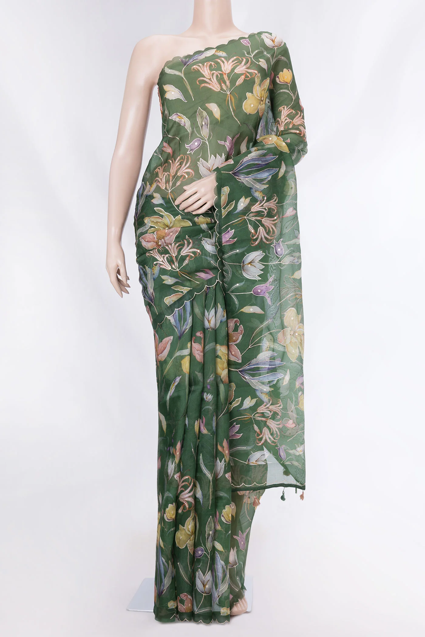 Green Dual Tone Organza Silk Saree
