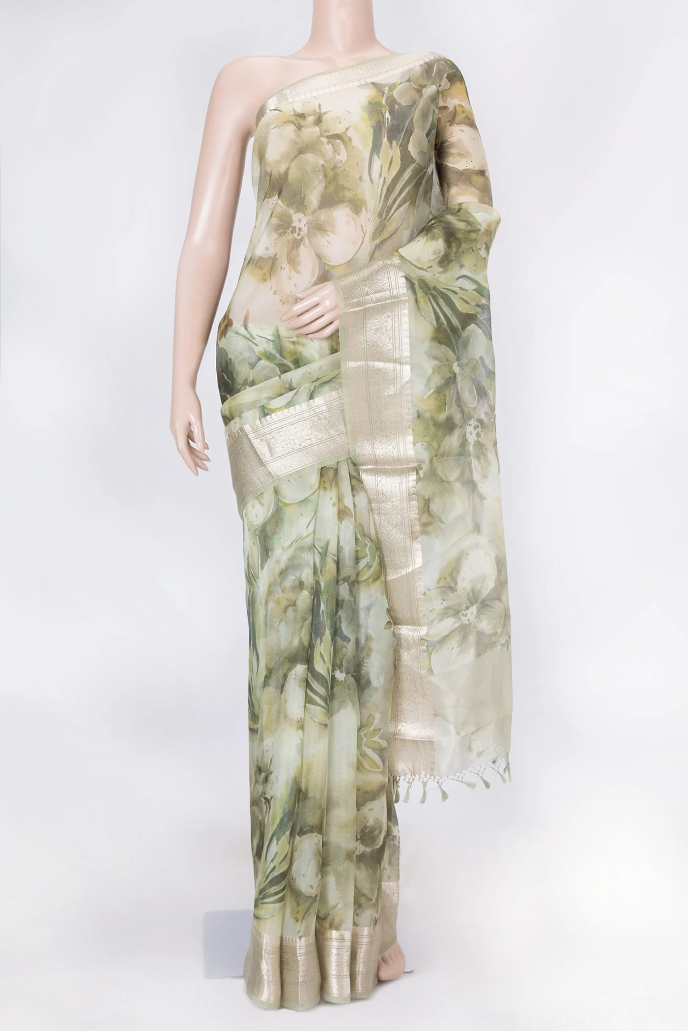 Green Dual Tone Organza Silk Saree
