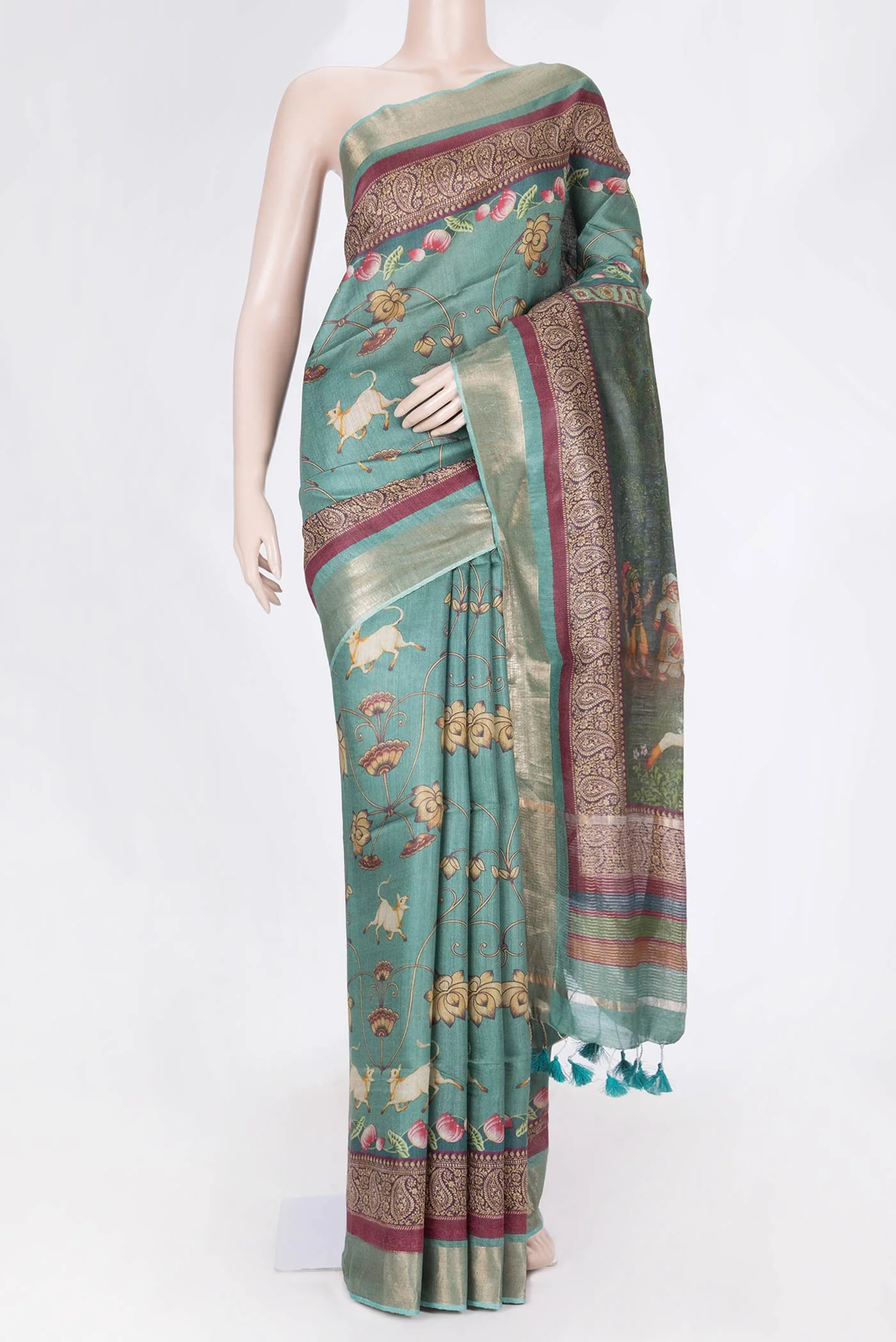 Green Dual Tone Tussar Saree