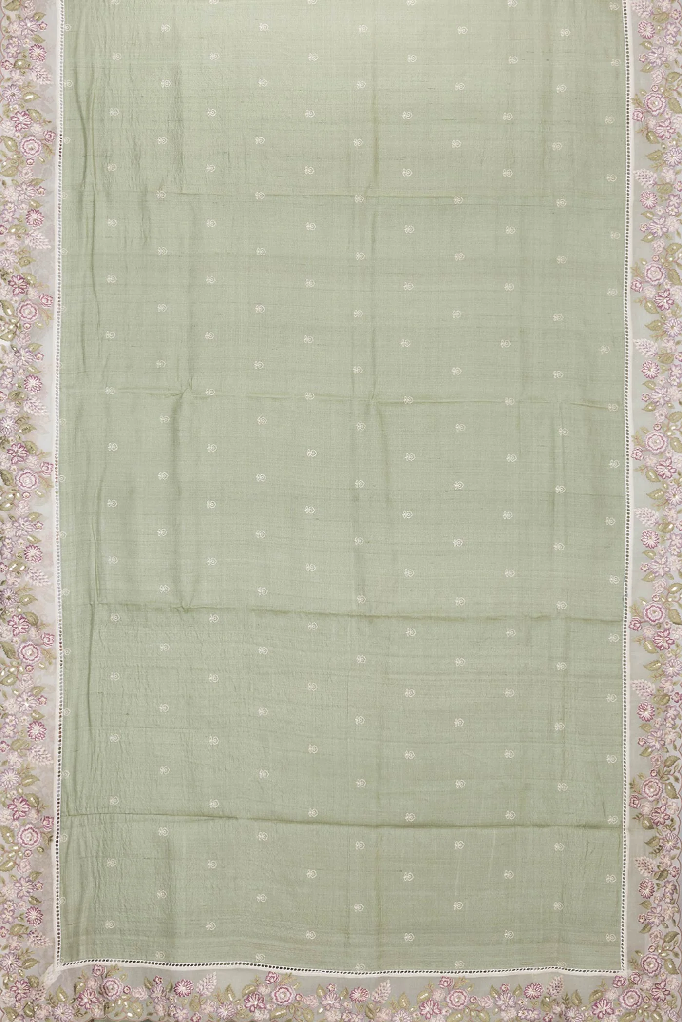Sage Green Tussar Silk Saree - Image 6