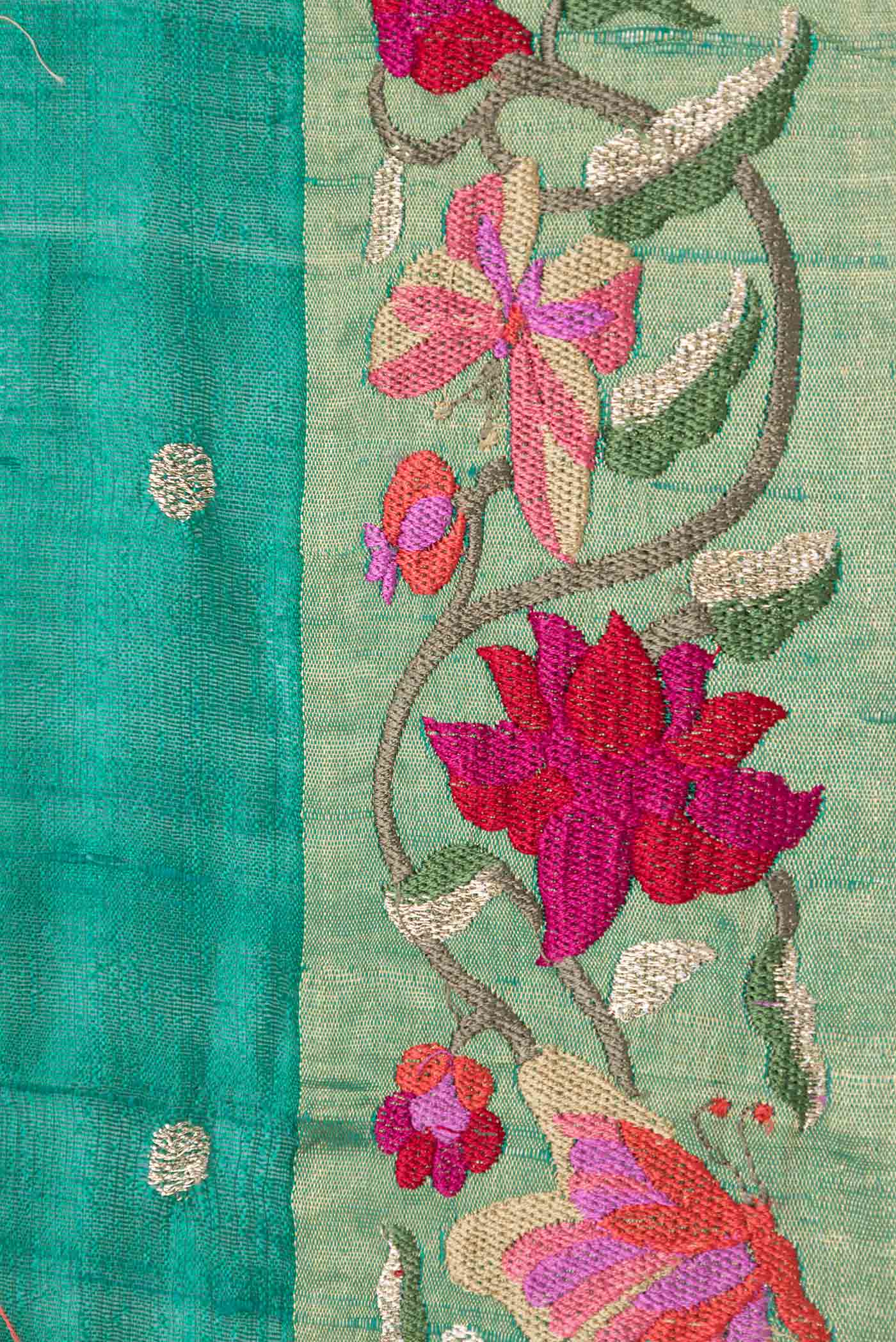 Green Tussar Silk Saree - Image 3