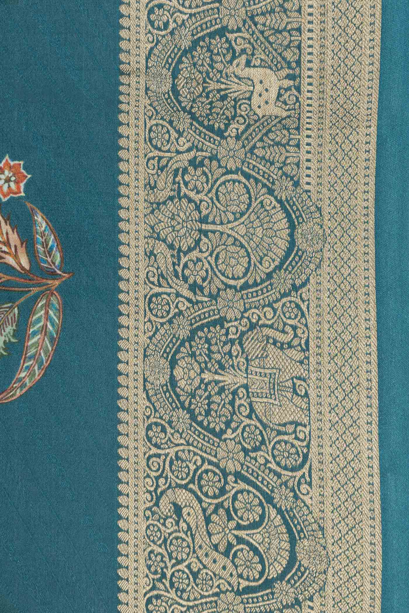 Green Dual Tone Tussar Silk Saree - Image 3