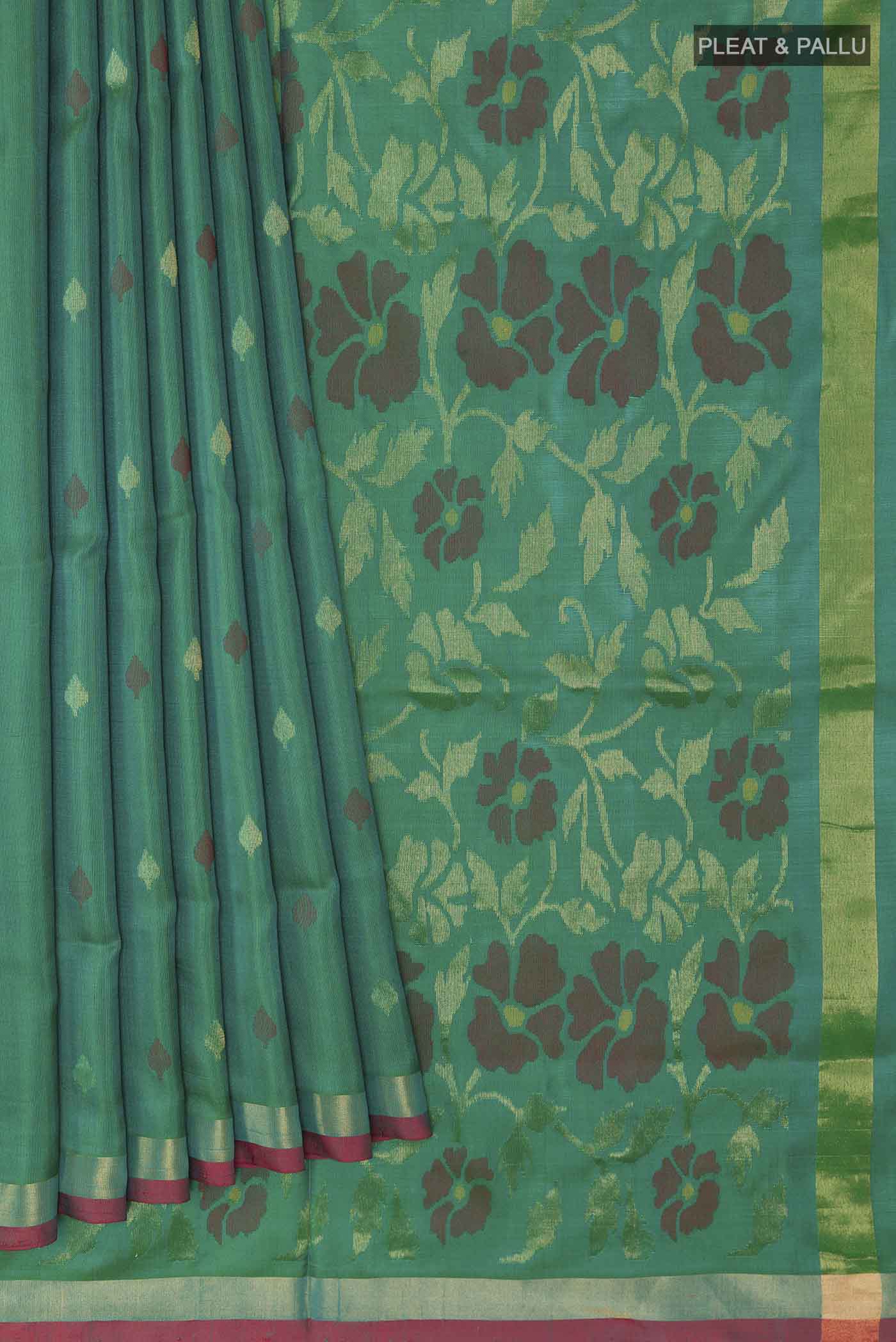 Green Dual Tone Uppada Silk Saree - Image 4